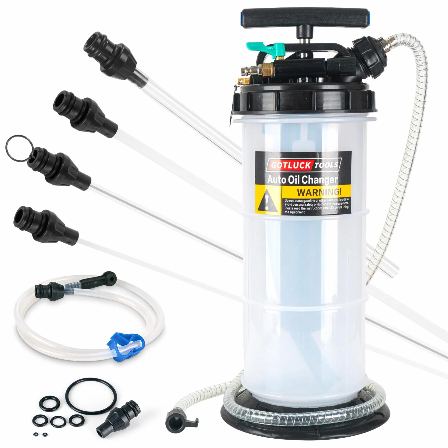 5,3L Manuale e Pneumatico Pompa estrattore liquidi Olio，Pompa Aspirazione Olio per Cambio Olio di Motore，Pompa di Aspirazione Liquido Pompa con 6 Tubi
