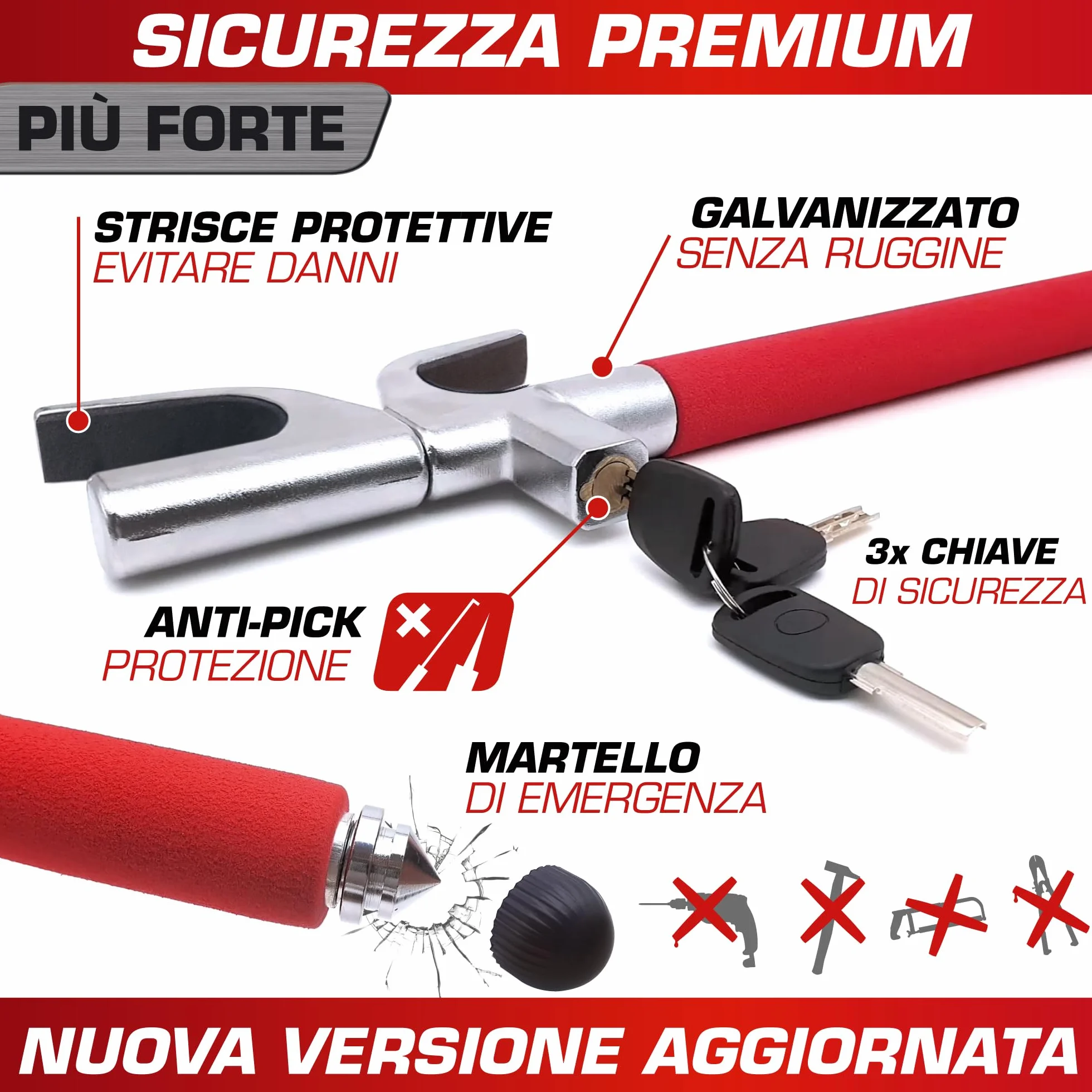 RADIKAL RK1002 Antifurto Auto Blocco Volante Bloccasterzo Meccanico Universale