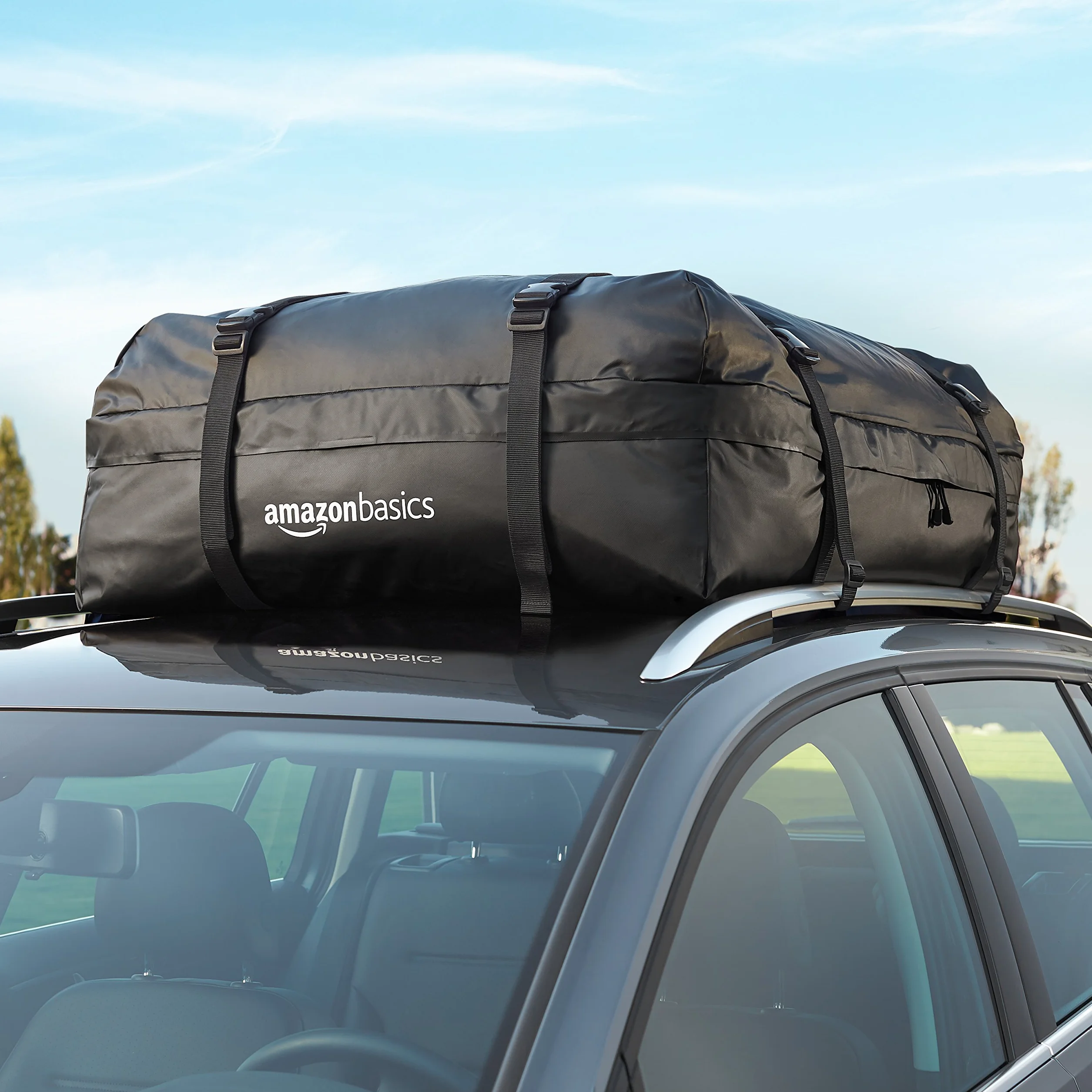 Amazon Basics Borsa da Tetto Auto 425L Impermeabile Pieghevole con Cinghie Rinforzate