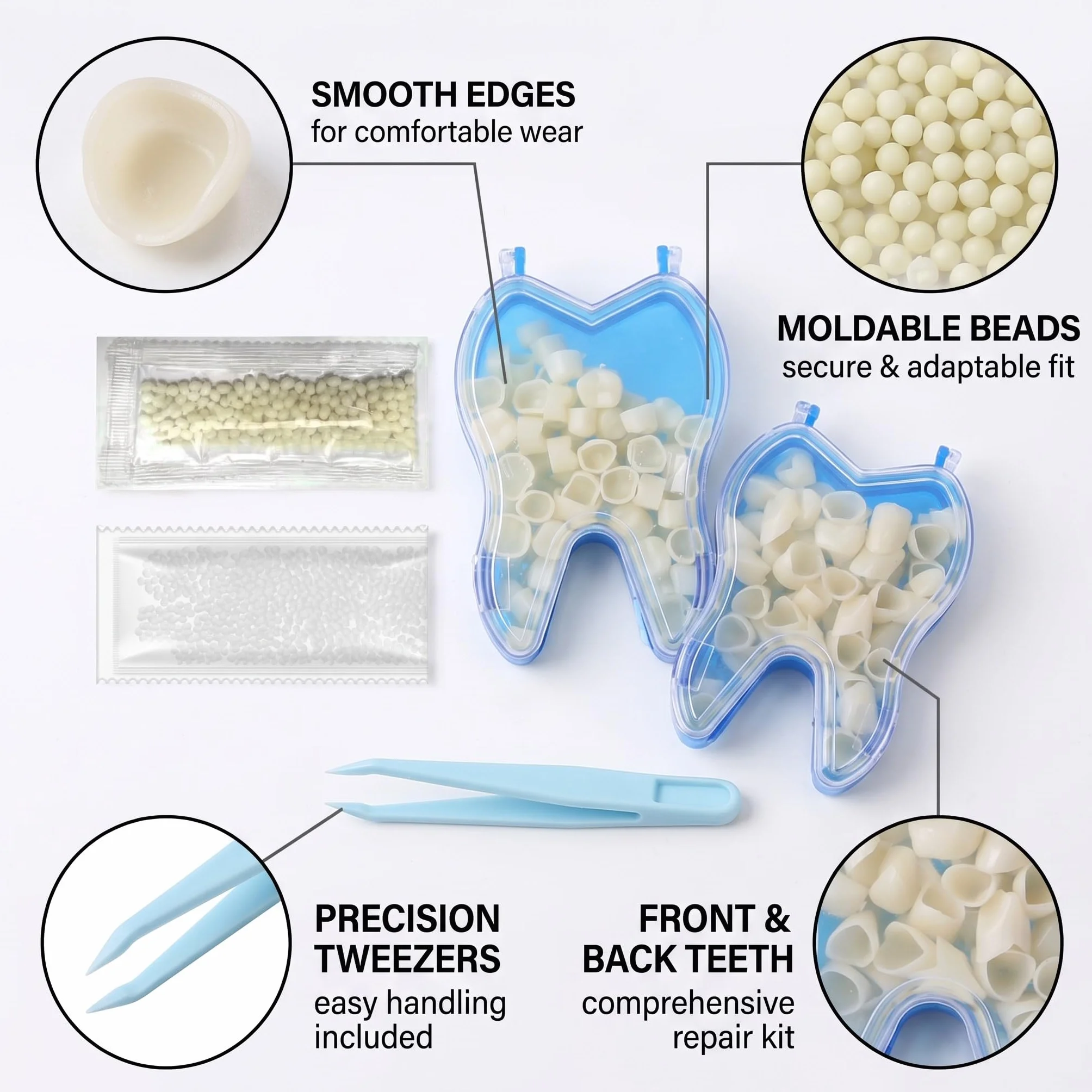Faccette Dentali Professionali 100 Pezzi, Kit Riparazione Dentale con Custodia, Denti Finti per Anteriori e Posteriori