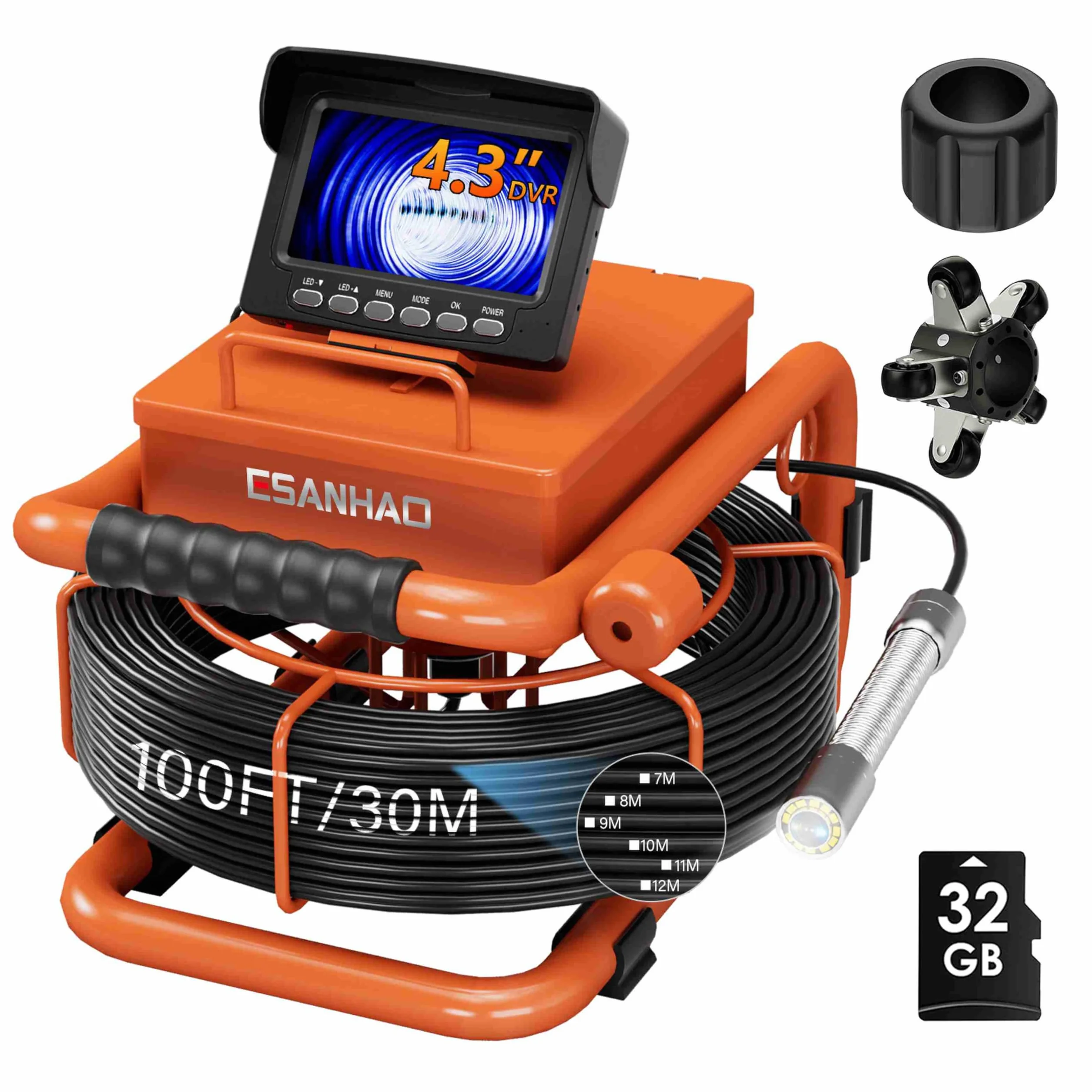 Telecamera di Ispezione 30m con DVR, Scheda 32GB, Batteria 5600 mAh, 12 LED