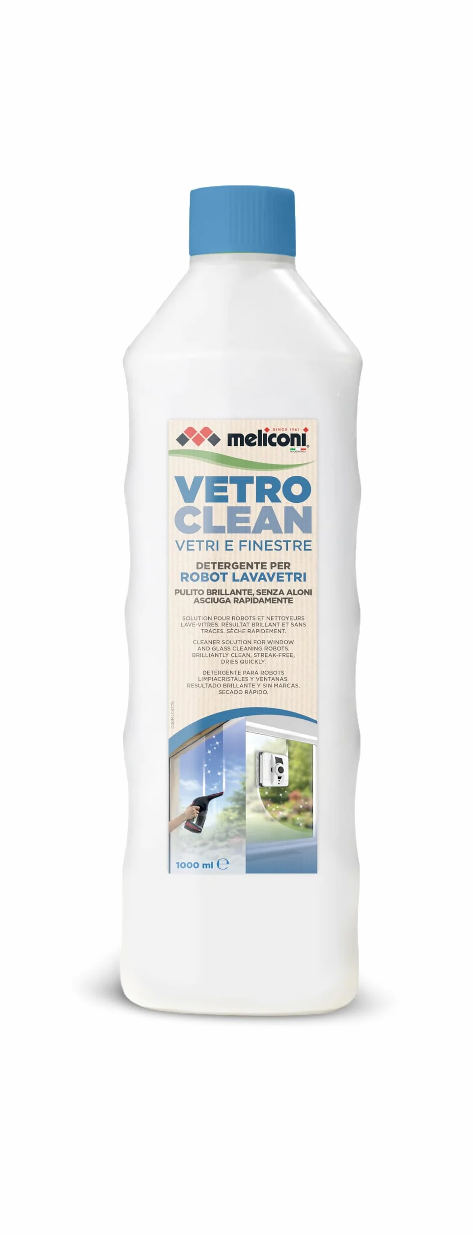 Meliconi Vetro Clean 1L Detergente per Robot Lavavetri Formula Universale Anti-Aloni Asciugatura Rapida