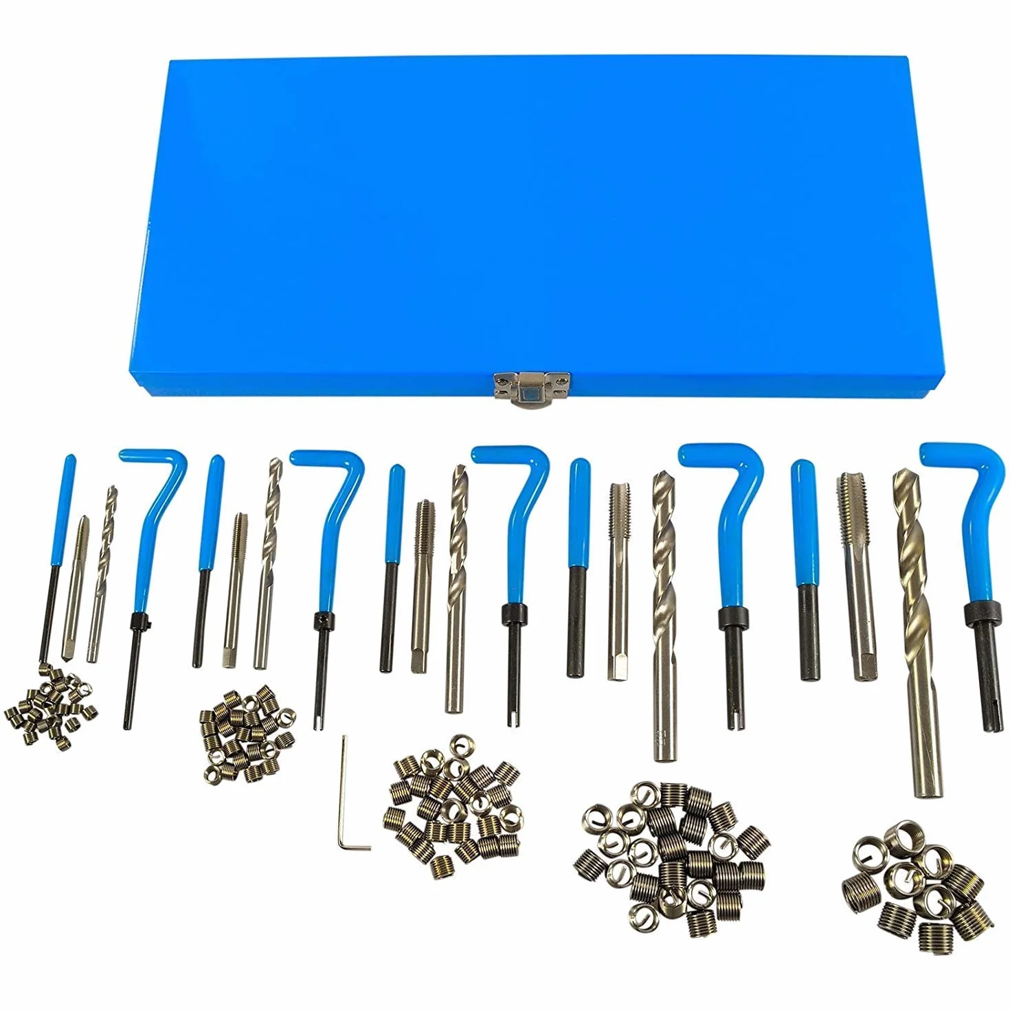 Haskyy Set di attrezzi per riparazione filetti Helicoil motore auto filettatura interna manicotti inserti M5 M6 M8 M10 M12 131 pezzi