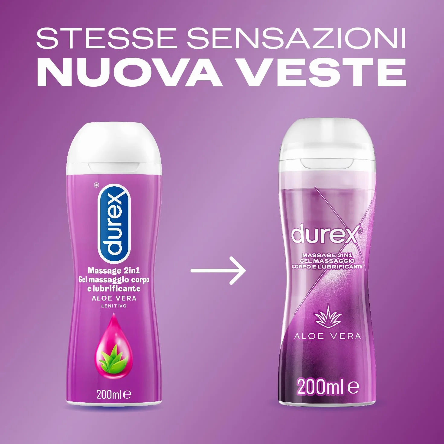 Durex Massage 2 in 1 Aloe Vera Lubrificante Sessuale Intimo Gel a Base d'Acqua 200 ml