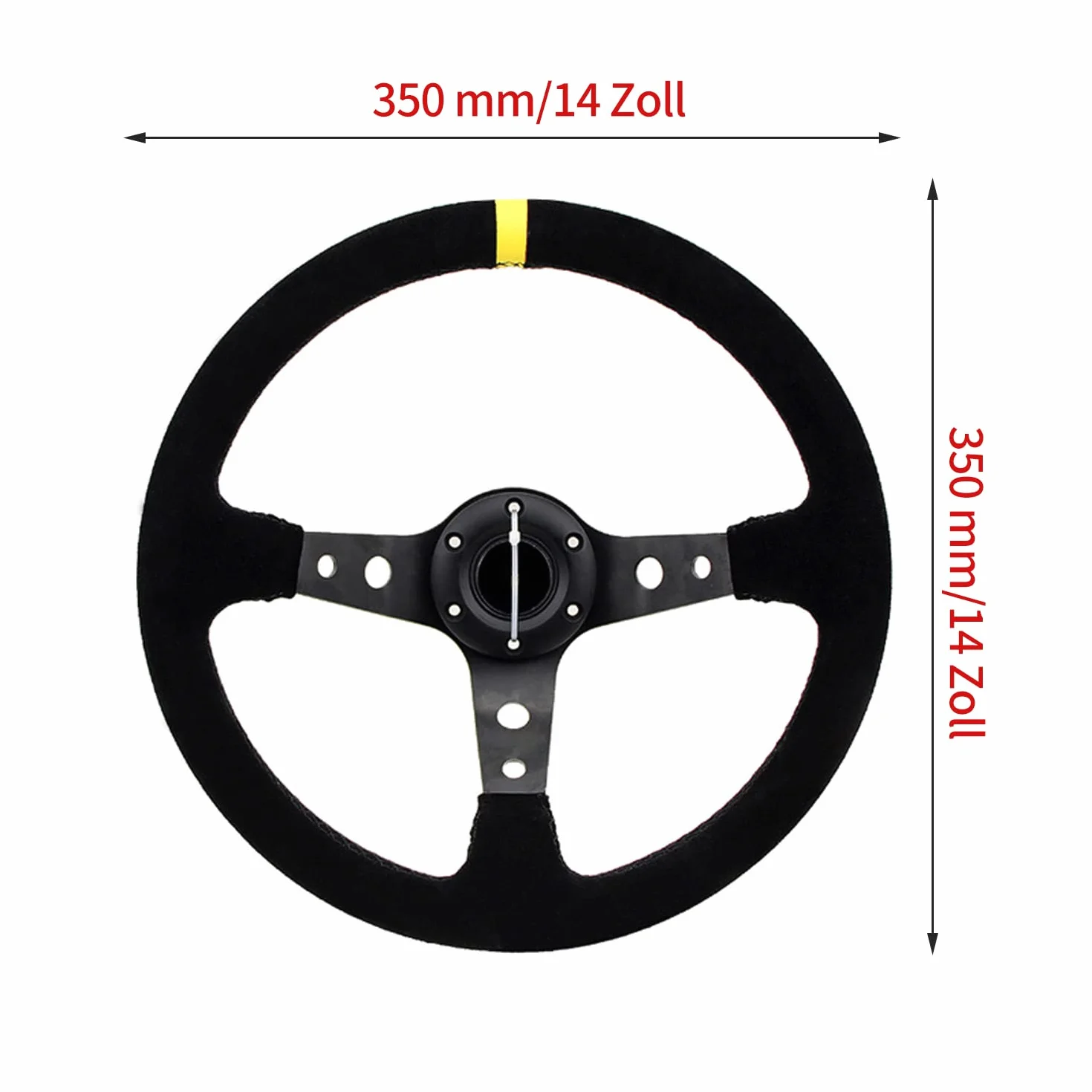 aleawol Volante sportivo universale per auto, 14 pollici, 350 mm, per motociclisti, in pelle scamosciata, da corsa, per la codifica automatica, imitazione di volanti da corsa (nero + giallo a righe)