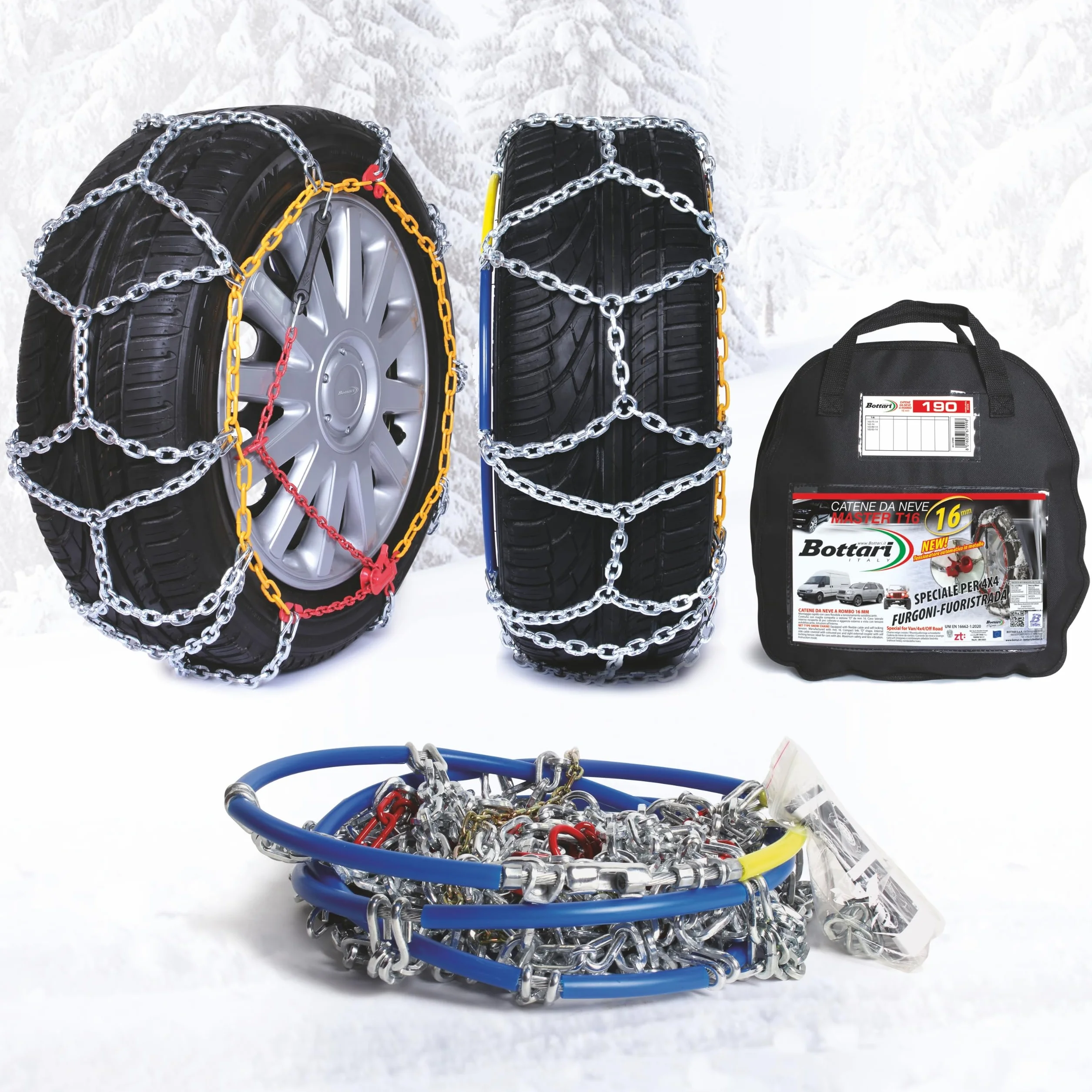 Bottari 67999: Catene neve "Master" 16 mm, Taglia 190, Speciale per furgoni, fuoristrada, veicoli commerciali e 4x4, Omologate TUV e GS Onorm