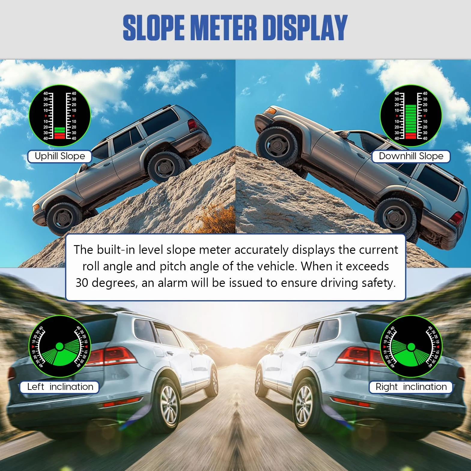PLAYOCCAR M60 GPS Velocità e pendenza Giroscopio multiasse integrato Indicatore livello inclinazione Contatore velocità Smart Slope Meter