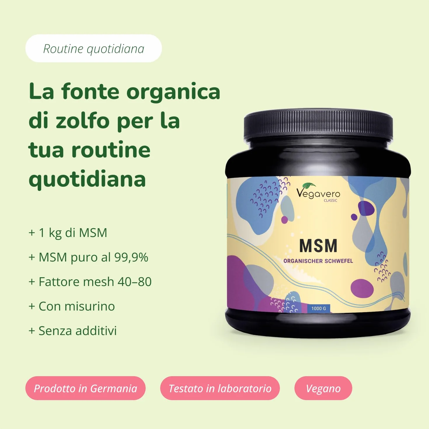 Vegavero® Zolfo in polvere puro 99,9% 1Kg Salute Articolazioni Unghie Capelli Senza Additivi Vegan