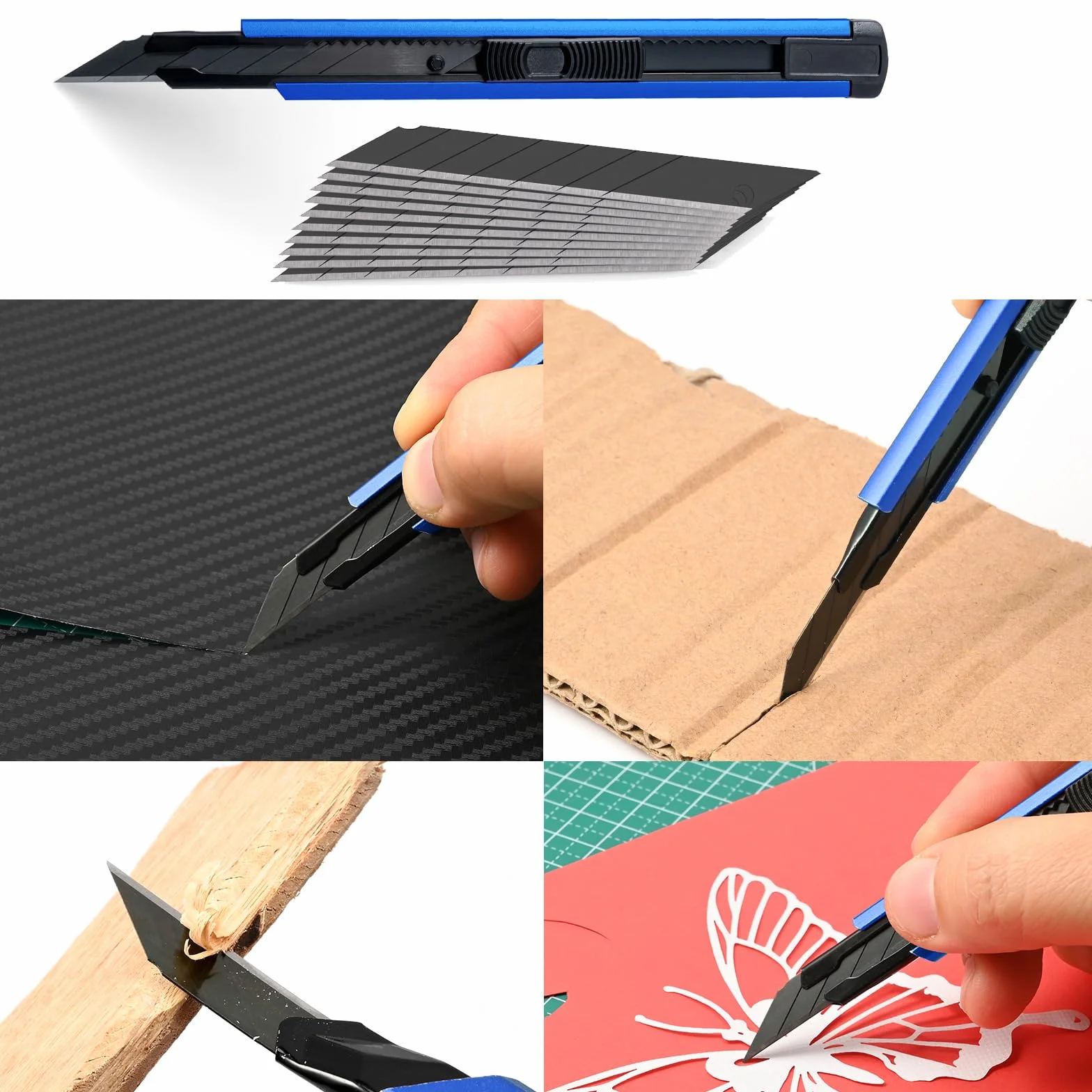 FOSHIO Kit di Attrezzi di Installazione di pellicole per vetri per Auto,Spatola Professionale con Feltro, Taglierino,Coltelli multiuso (Blu)