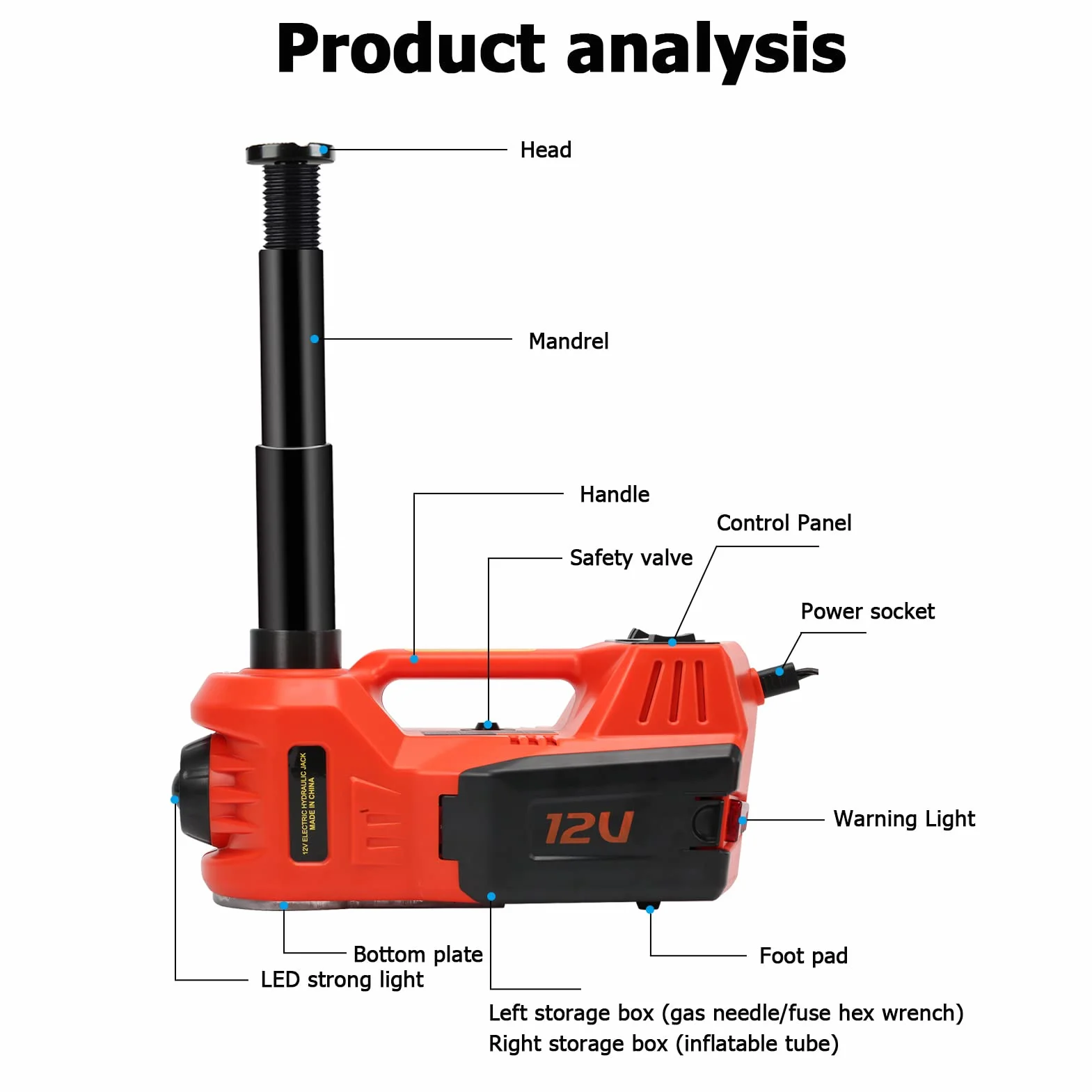 Kit Attrezzi Martinetto Elettrico 12V 150W 5 Tonnellate CC per Auto