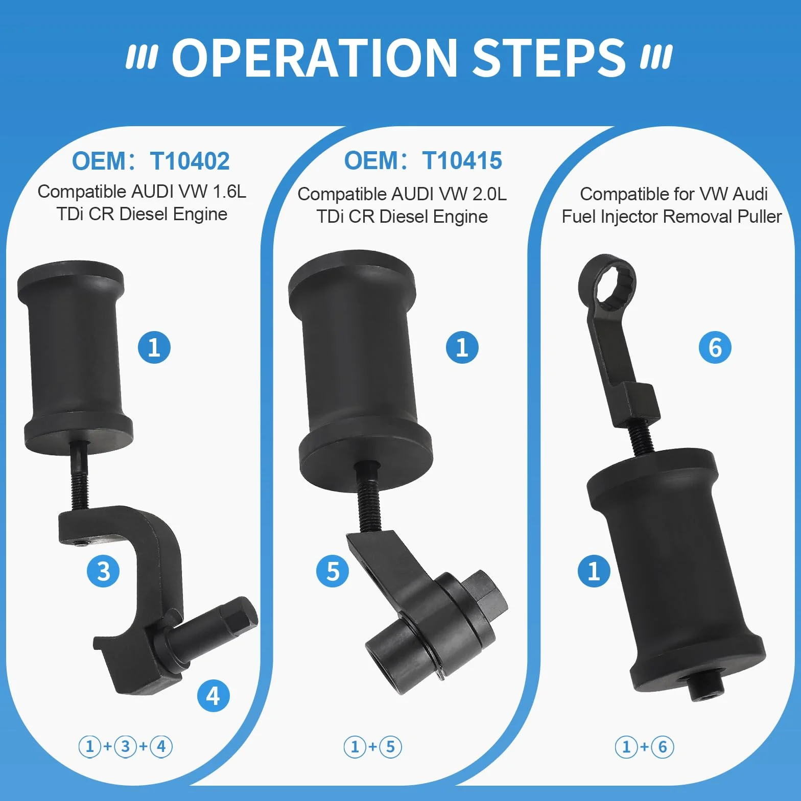 Estrattore Iniettori Diesel Compatibile Audi VW VAG 1.6 2.0 TDi T10402 T10415 con Martello di Scorrimento 5 Adattatori