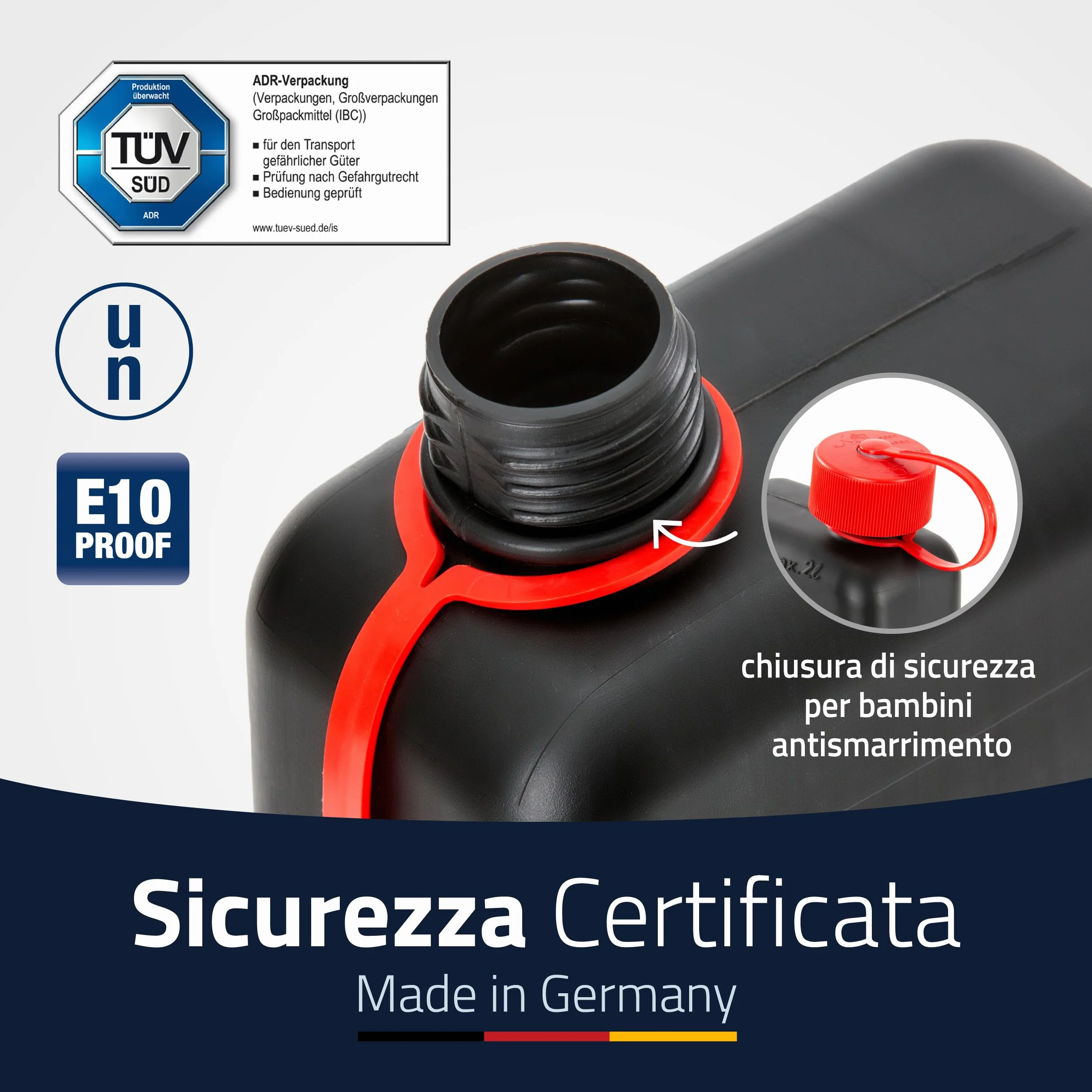 hünersdorff Tanica carburante 2 l HD-PE TÜV Germania nero