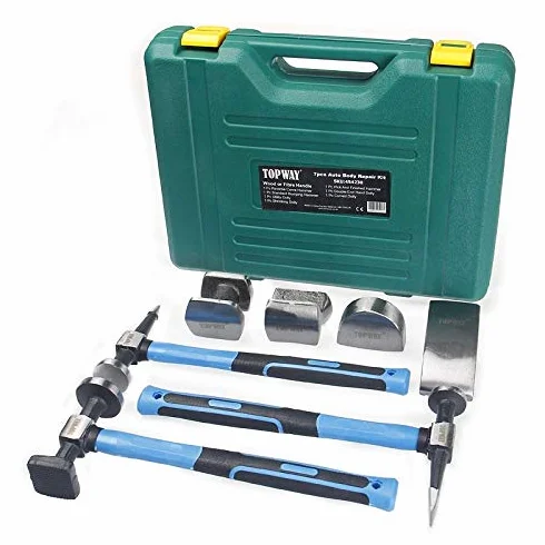 TOPWAY 7 Pezzi kit attrezzi da officina riparazione carrozzeria auto con manici in fibra di vetro, Professionale kit di martelli e tassi per carrozziere 454230
