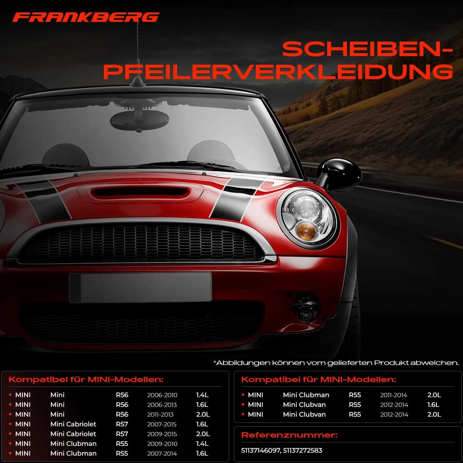 Frankberg Paraurti Modanatura Anteriore sinistro Compatibile con M.i.n.i R56 M.i.n.i Cabriolet R57 M.i.n.i Clubman R55 M.i.n.i Clubvan R55 Replace# 51137146098