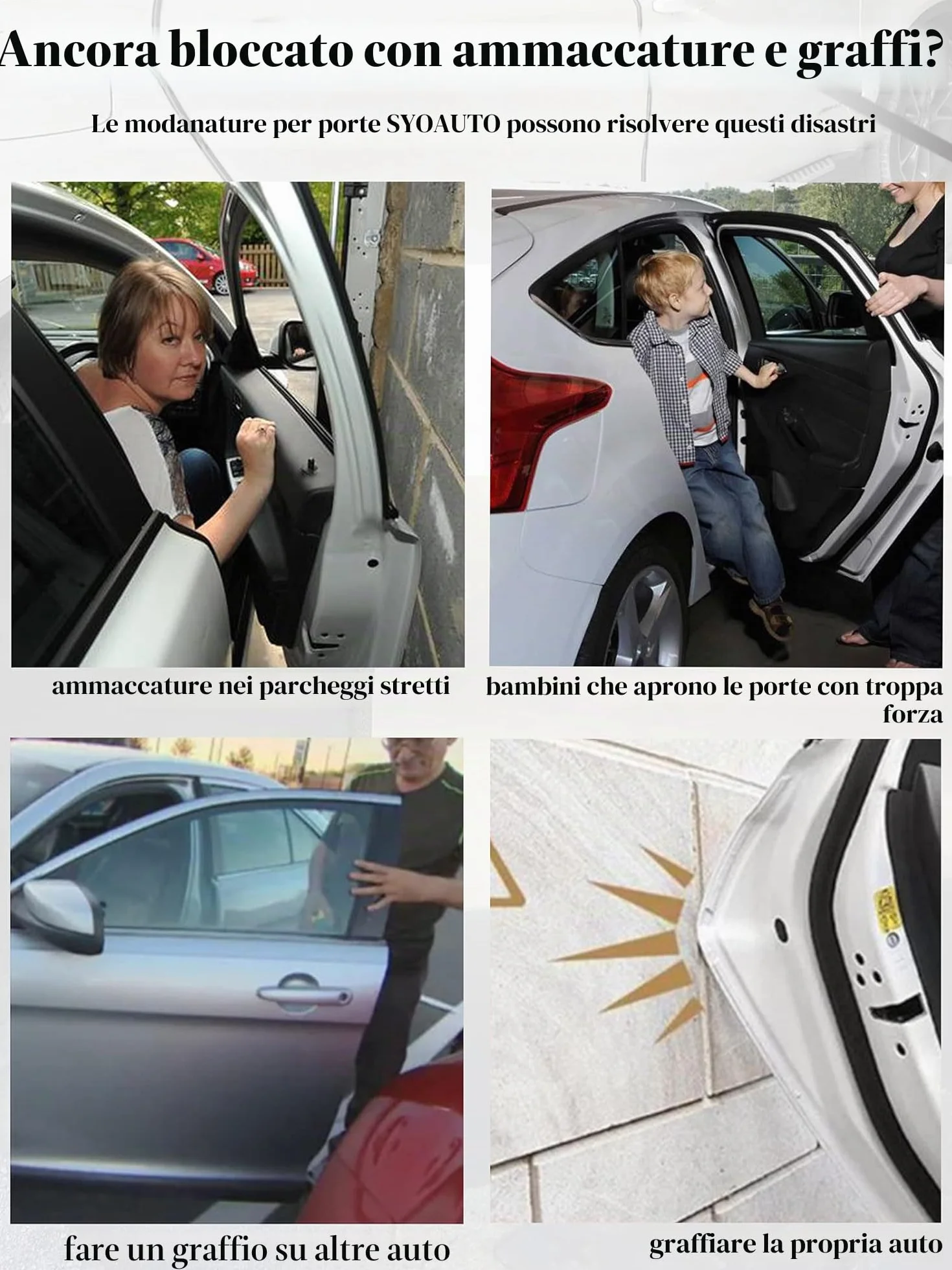 SYOAUTO Protezione per bordi della portiera dell'auto, 4 m, senza colla, in gomma, a forma di U