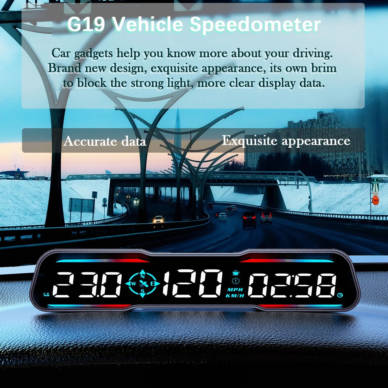 Auto Head Up Display HUD, tachimetro di nuova concezione, visualizzazione velocità, tempo, ecc. MPH e km/h, con allarme di velocità e fatica, adatto per tutti i modelli