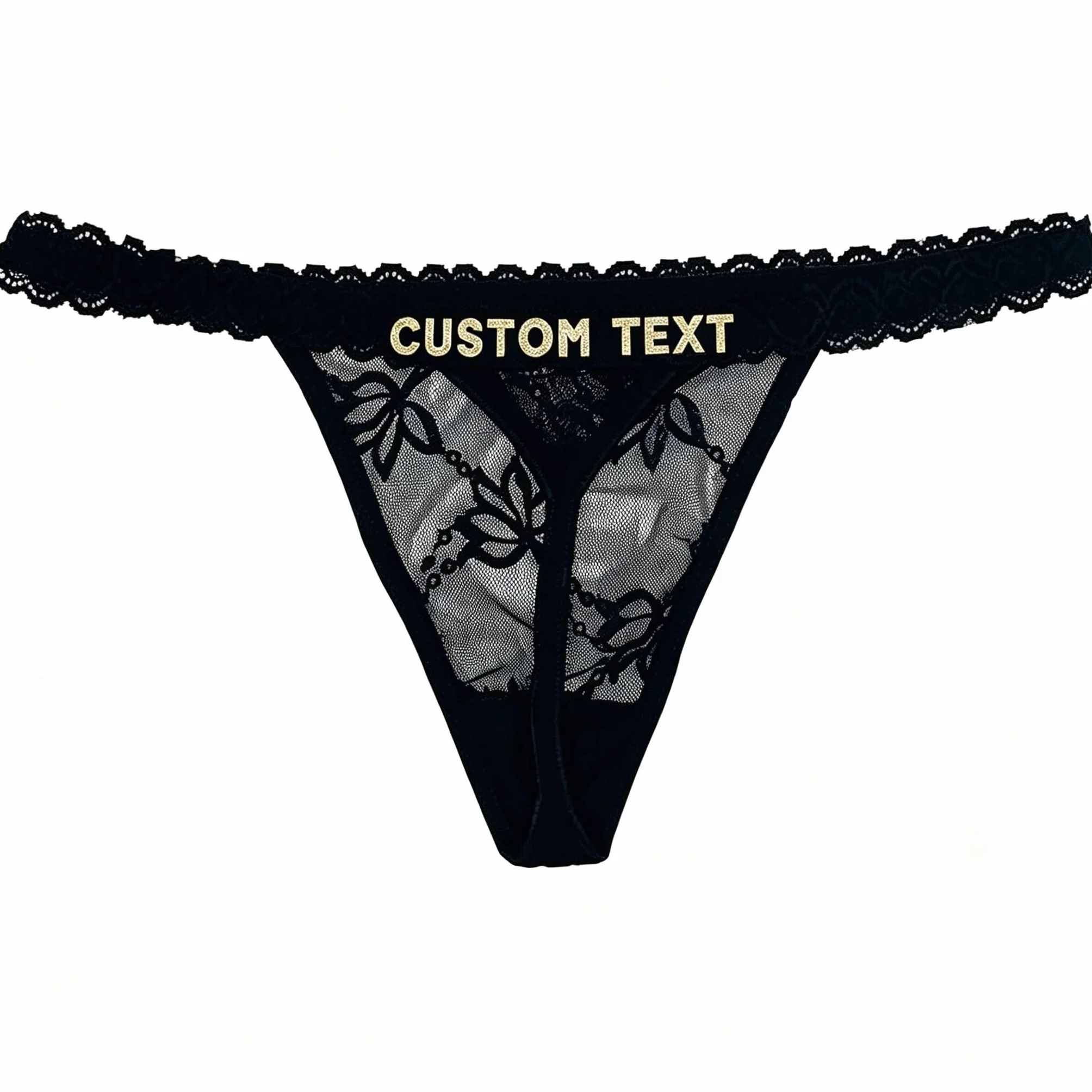 Perizoma Personalizzato con Nome e Strass, Intimo Donna su Misura, Cucito a Mano, Oro Lucido, Confezione da 4