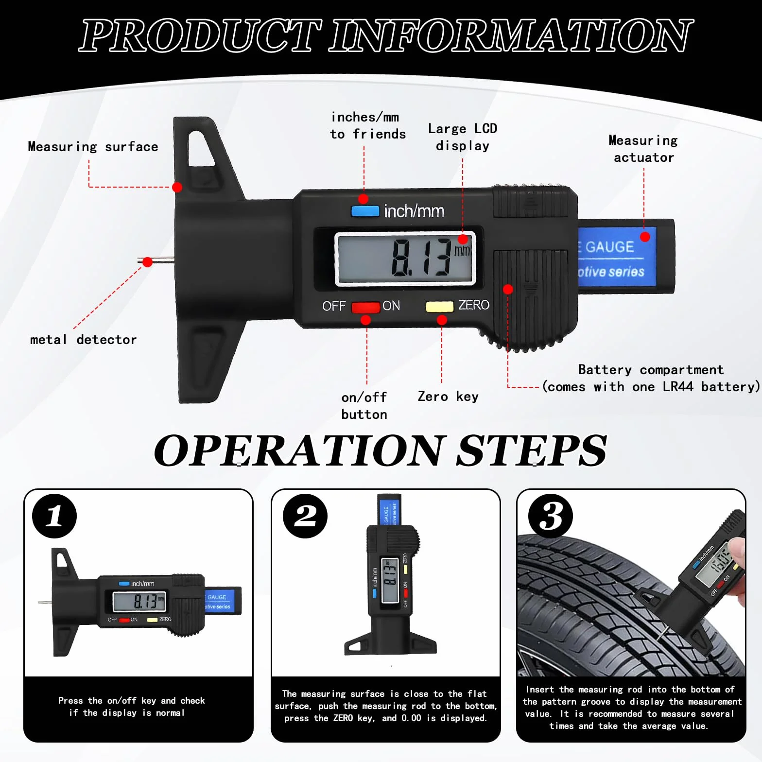 Digitale Misuratore Profondità Battistrada 0-25.4mm LCD Display Moto Auto Camion