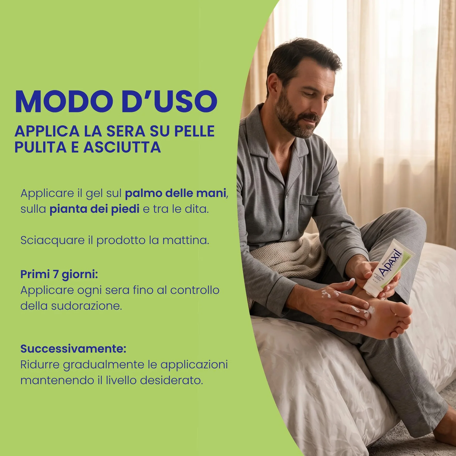 Apaxil Sudor Control Mani e Piedi Notte 50ml, Gel Antitraspirante Contro Iperidrosi Palmari e Plantari