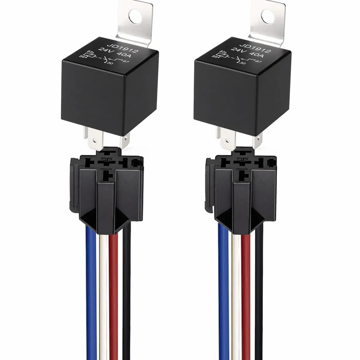 Gebildet 2 pezzi JD1912 Cablaggio Relè per Auto 12V 40A 4 Pin SPST 12AWG Prese per Cablaggio Con Diodo Integrato per Autocarri Furgoni Moto Barche