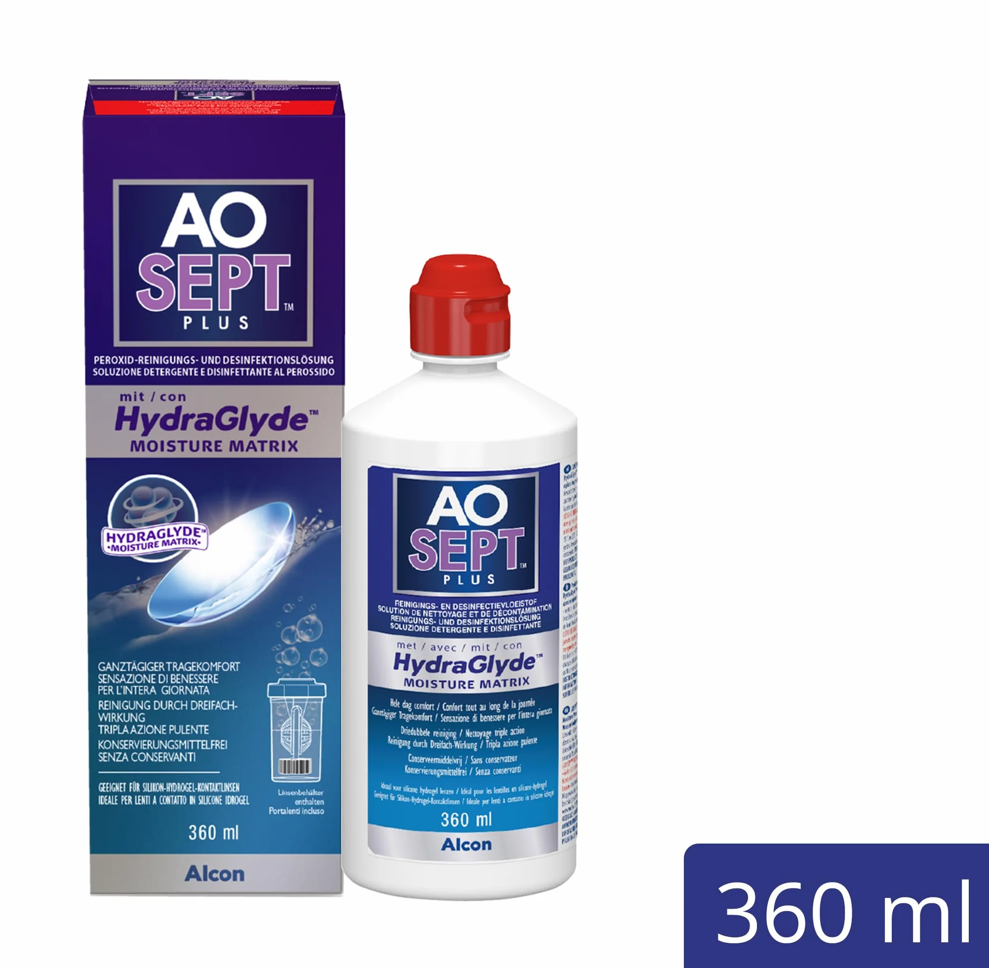Aosept Plus con Hydraglyde soluzione per lenti a contatto 360 ml flacone singolo