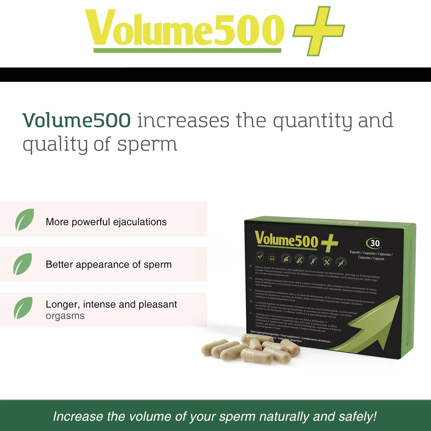 Aumento dello sperma 5 Volume500: Pillole per aumentare la quantità