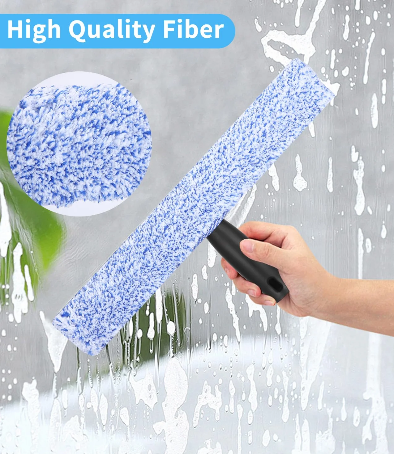 Kit Lavavetri Professionale 8 Pezzi, 35cm Tergivetro Acciaio Inox e Silicone, Pulizia Finestre con Ganci