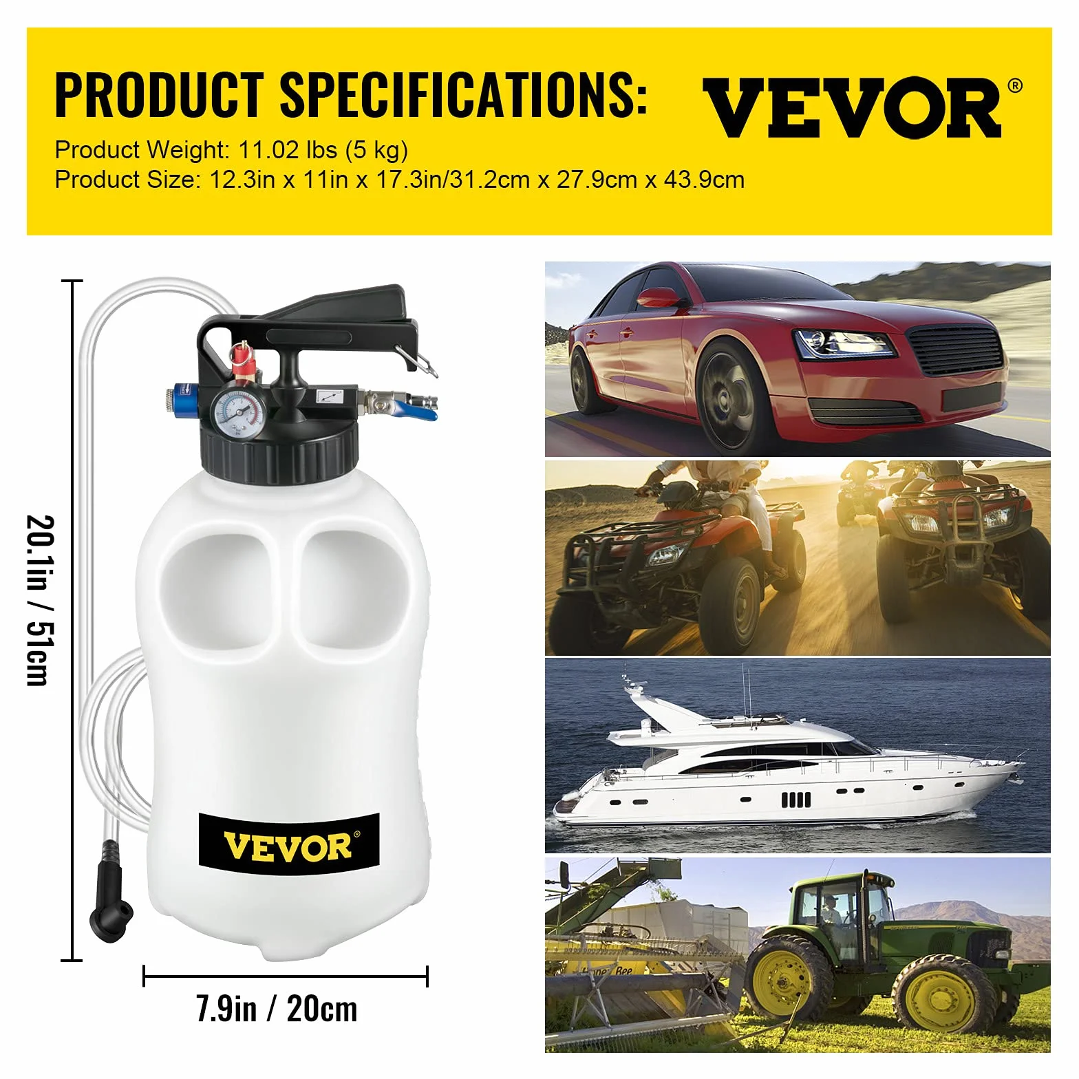 VEVOR Pompa Estrazione Olio Motore, 10 Litri Pompa Trasmissione Fluido Estrattore di Olio, 10L ATF Kit Cambio Olio Manuale Sistema di Riempimento Pompa del Liquido Strumento con 14 Adattatori Comuni