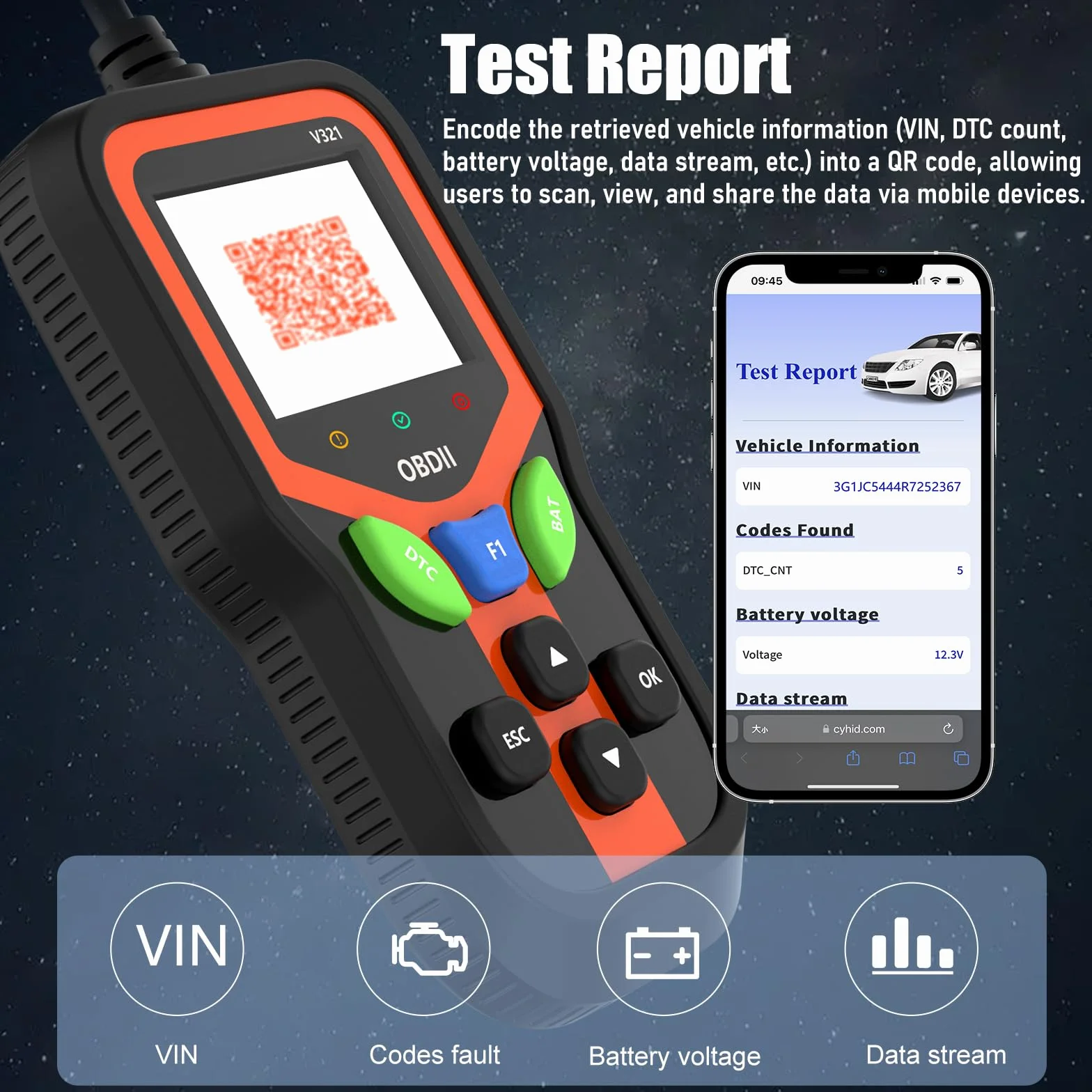 Scanner OBD2 EOBD Diagnostica Professionale per Tutti i Veicoli Lettura Codici Motore