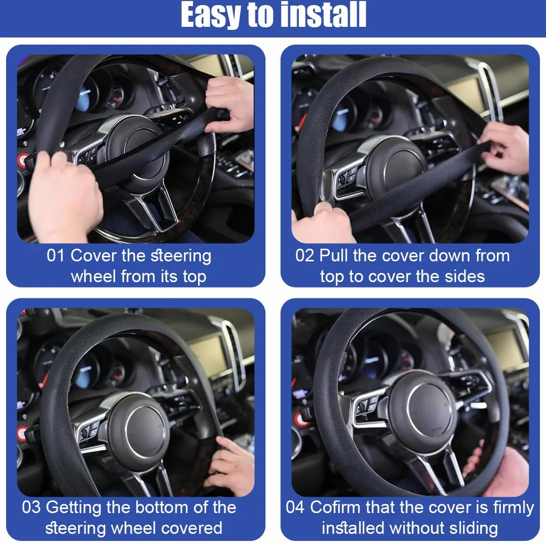 XPEX Coprivolante per auto in silicone 34-40CM Coprivolante per auto in silicone, protegge e riduce l'attrito tra le dita e il volante, volante antiscivolo