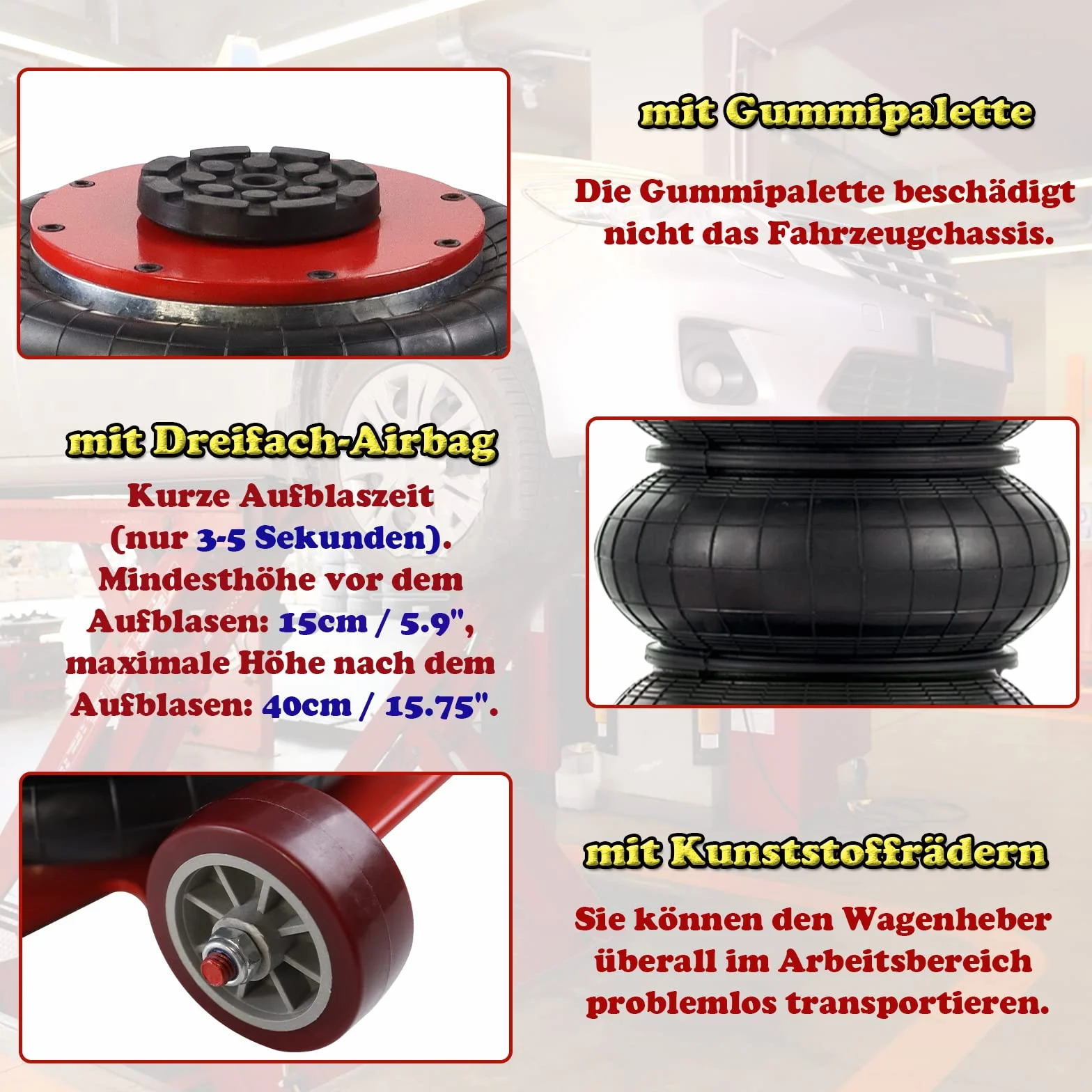 Froadp Martinetto Pneumatico per Auto Cric Pneumatica 3T 6600 Libbre Sollevatore con Impugnatura Regolabile Cuscino D'aria Cavalletto Rosso