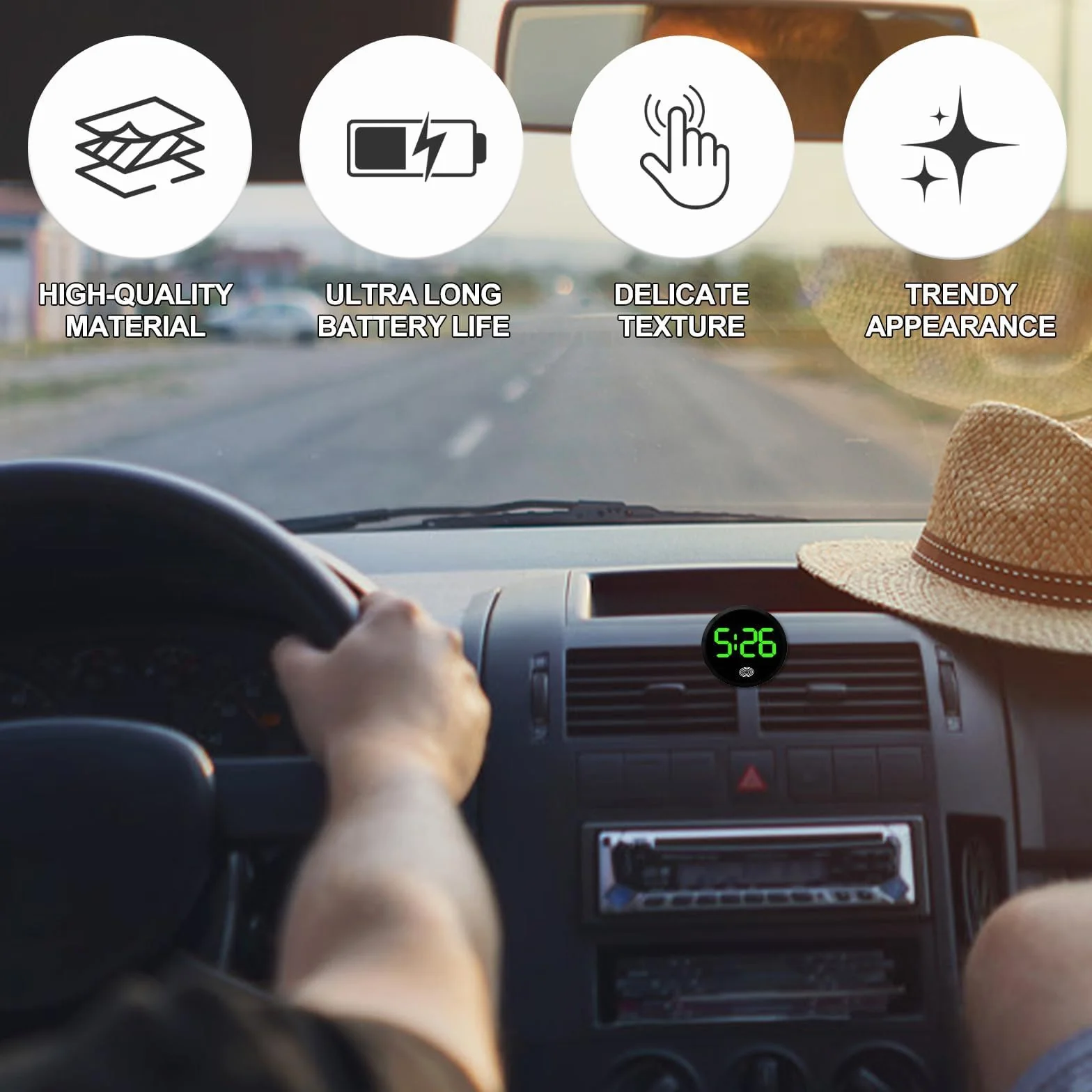 Orologio da cruscotto per auto, mini orologio digitale autoadesivo per veicoli