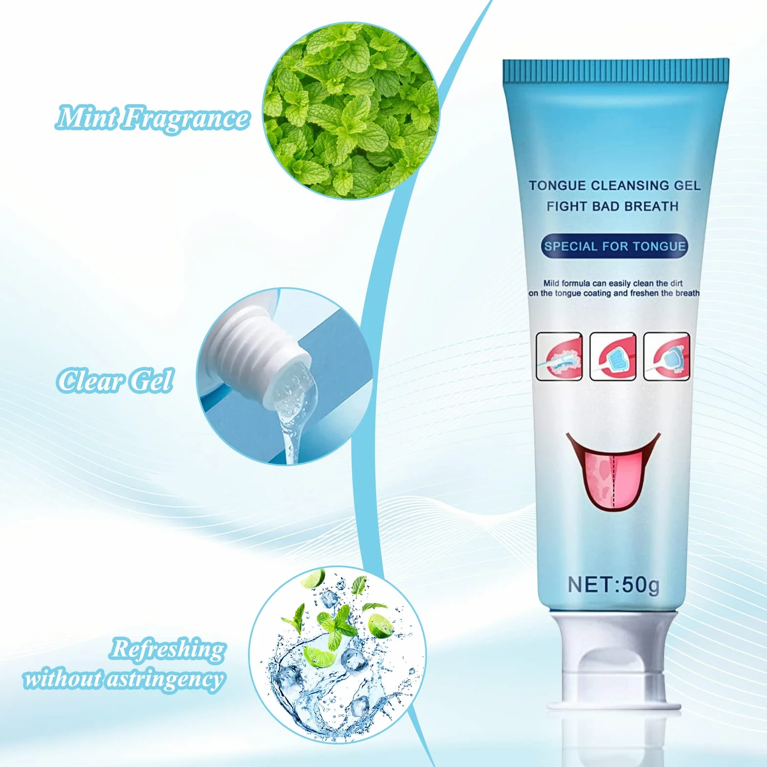 Pulisci Lingua 50g Gel + Spazzolino Lingua Pulitore Alitosi Fresh Breath Tongue Cleaner Oral Care