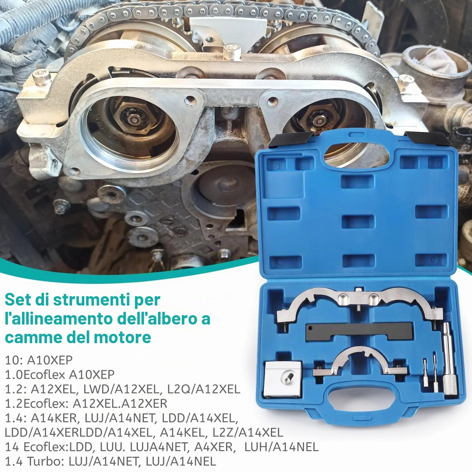 LALAGO 7 pezzi Set di Strumenti di Bloccaggio, Attrezzo Messa In Fase della Fasatura del Motore, Utensile Cinghia Dentata Compatibile con Buick Opel Vauxhall Corsa Chevrolet 1.0, 1.2, 1.4 1.6 Turbo