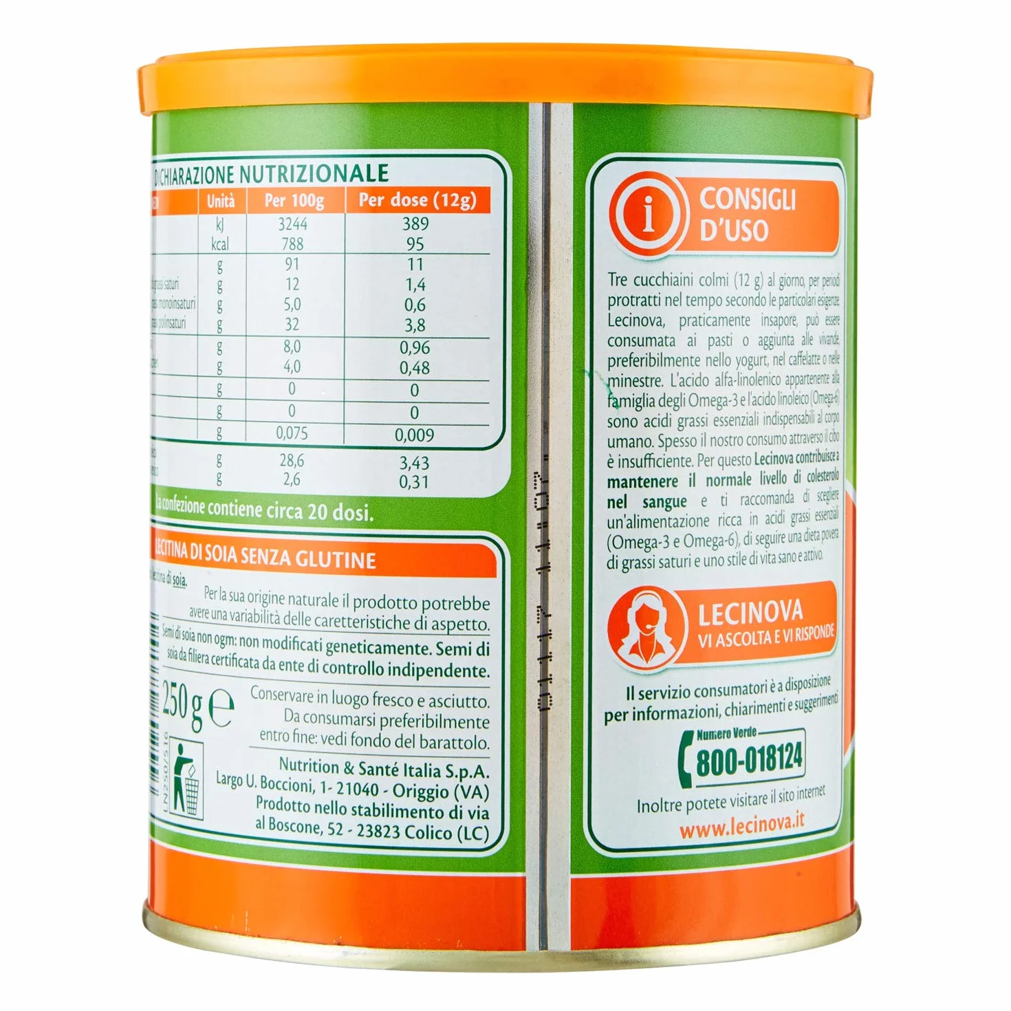 LECINOVA Lecitina di Soia, 250g, Senza Glutine, Non OGM, Omega 6