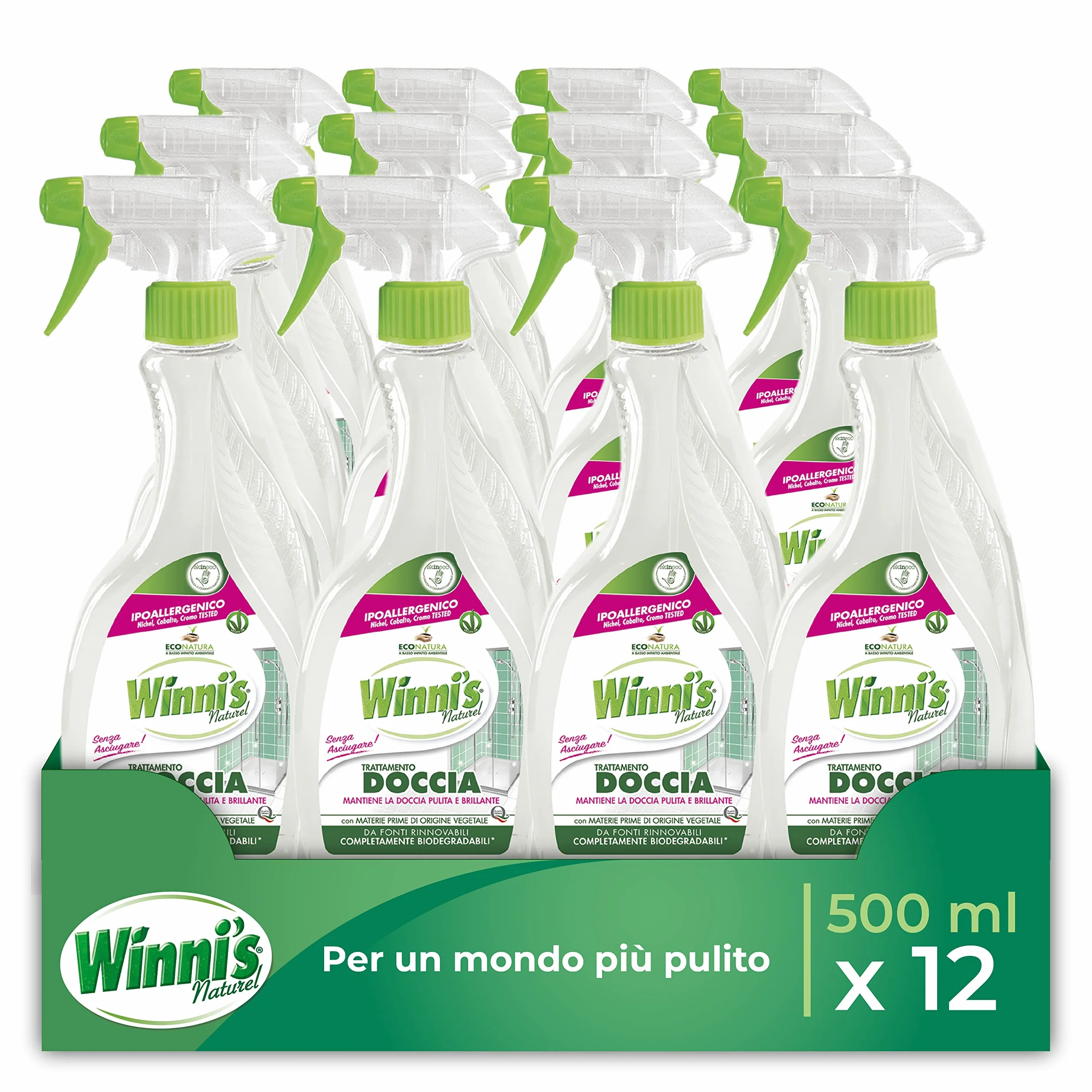 Detergente Spray Doccia Ipoallergenico Autopulente contro Muffa e Calcare 500 ml x 12 Confezioni