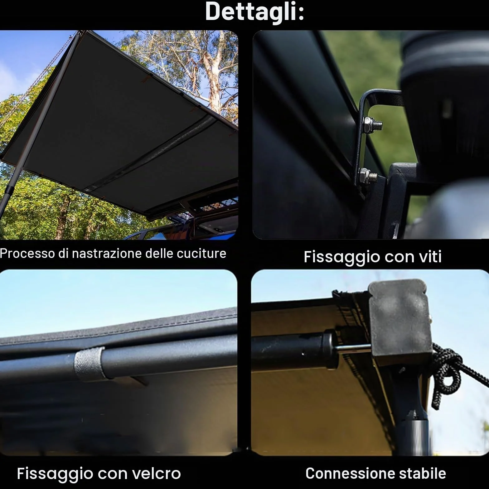 Tenda Campeggio Auto Tendalino per Auto PU5000mm 160x250cm per SUV Camion Furgone