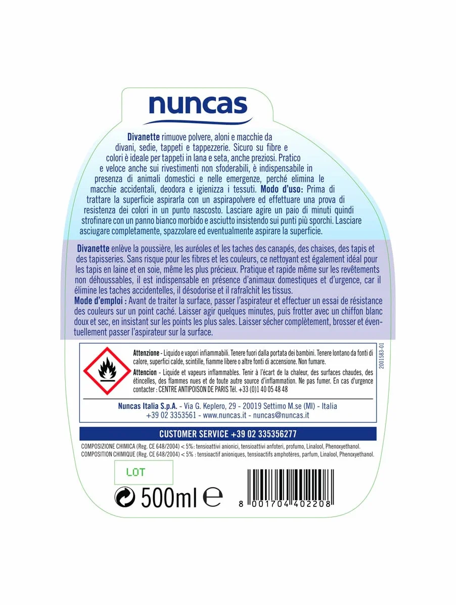 Nuncas Divanette Detergente Tappeti e Rivestimenti Tessili 500ml