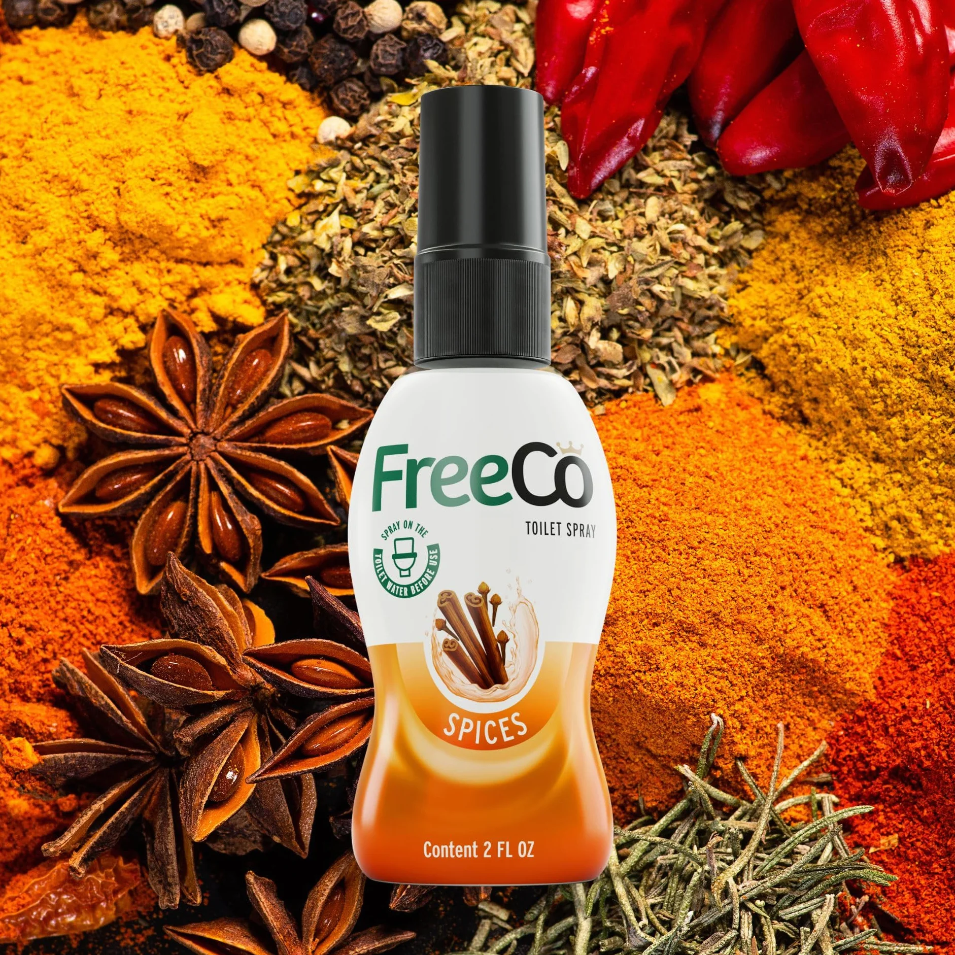 FreeCo Bloccante Eliminatore Odori Bagno Spray Oli Essenziali Naturali 3x60ml Fragranza Spezie