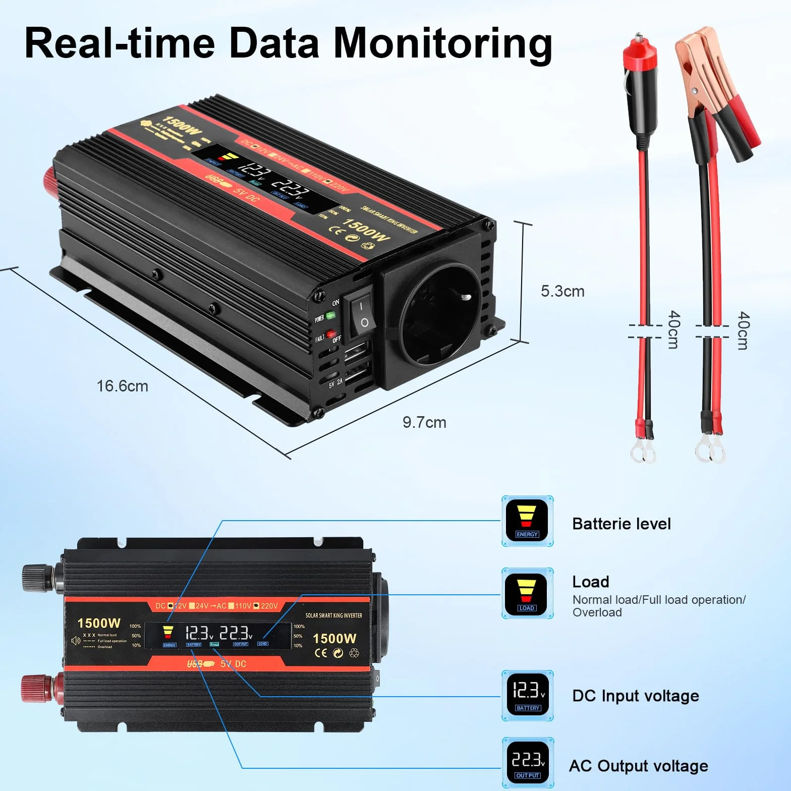 Premio Convertitore Di Tensione 1500W 12V 220V Power Inverter Con Allume Cigare 2 Porte USB