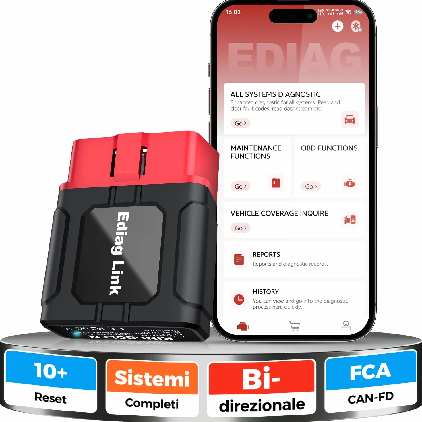 KINGBOLEN Ediag Link OBD2 Bluetooth Auto Diagnostica Bidirezionale Professionale, 10+ Funzioni Reset, Controllo Smog