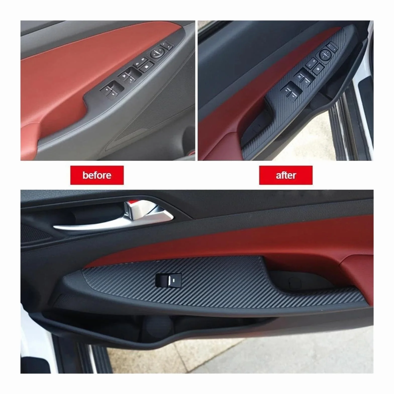 Accessori Tuning Kit per Hyundai per Tucson 2015-2018 4 Adesivi Fibra Carbonio per Pannello Controllo Sollevatore Finestrini