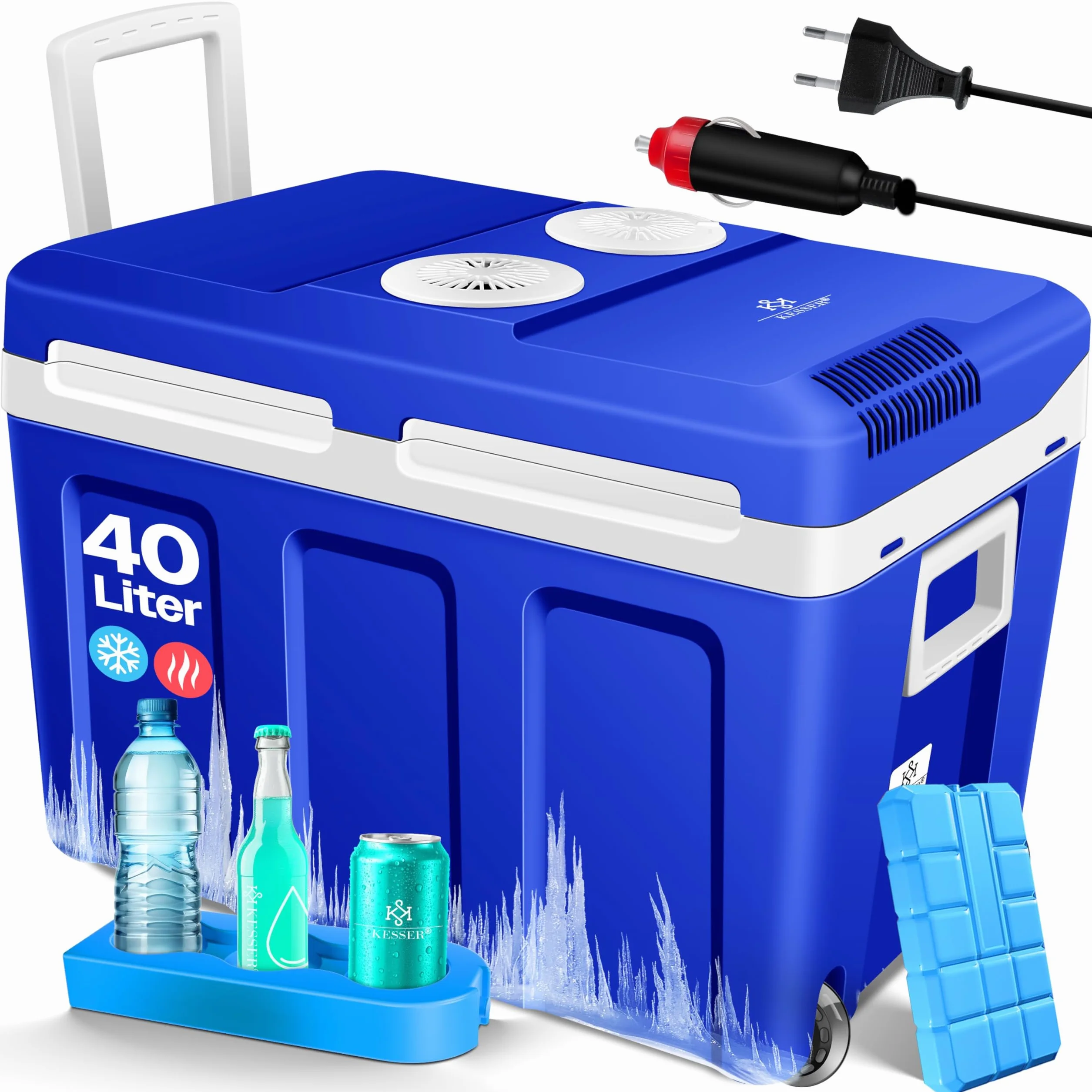 KESSER® Frigo box 40L con ruote | per mantenere il calore e il raffreddamento | frigo box termoelettrico | 12 Volt e 230 Volt| Mini frigo | Box termico per auto| incl. Pacchetti di raffreddamento