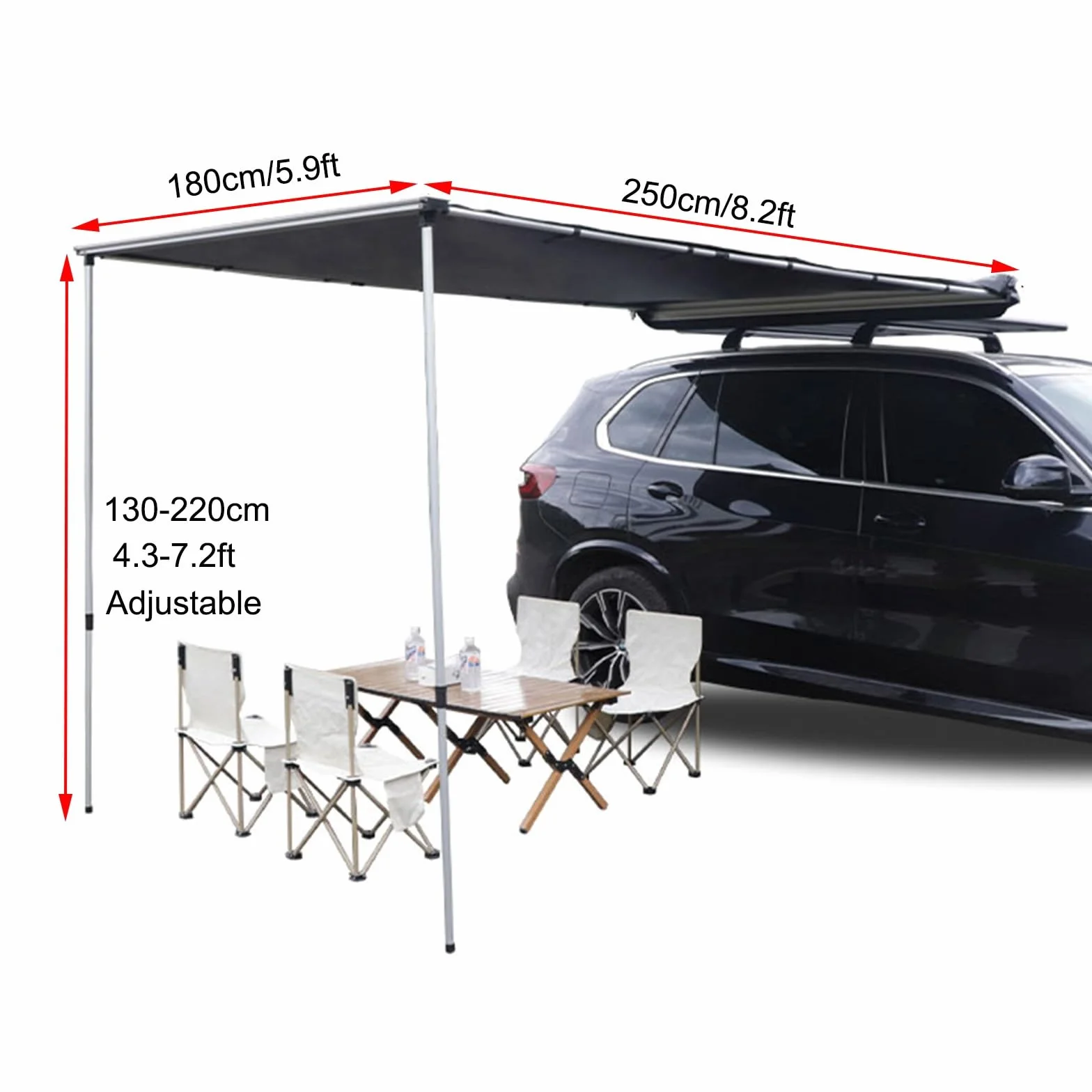 Tenda da Tetto Auto, Tenda da Sole Retrattile UV50+ Impermeabile, Tendalino Laterale/Posteriore per Camion SUV Furgoni Camper da Campeggio Escursione Viaggio (Size 180x250cm/5.9x8.2ft)