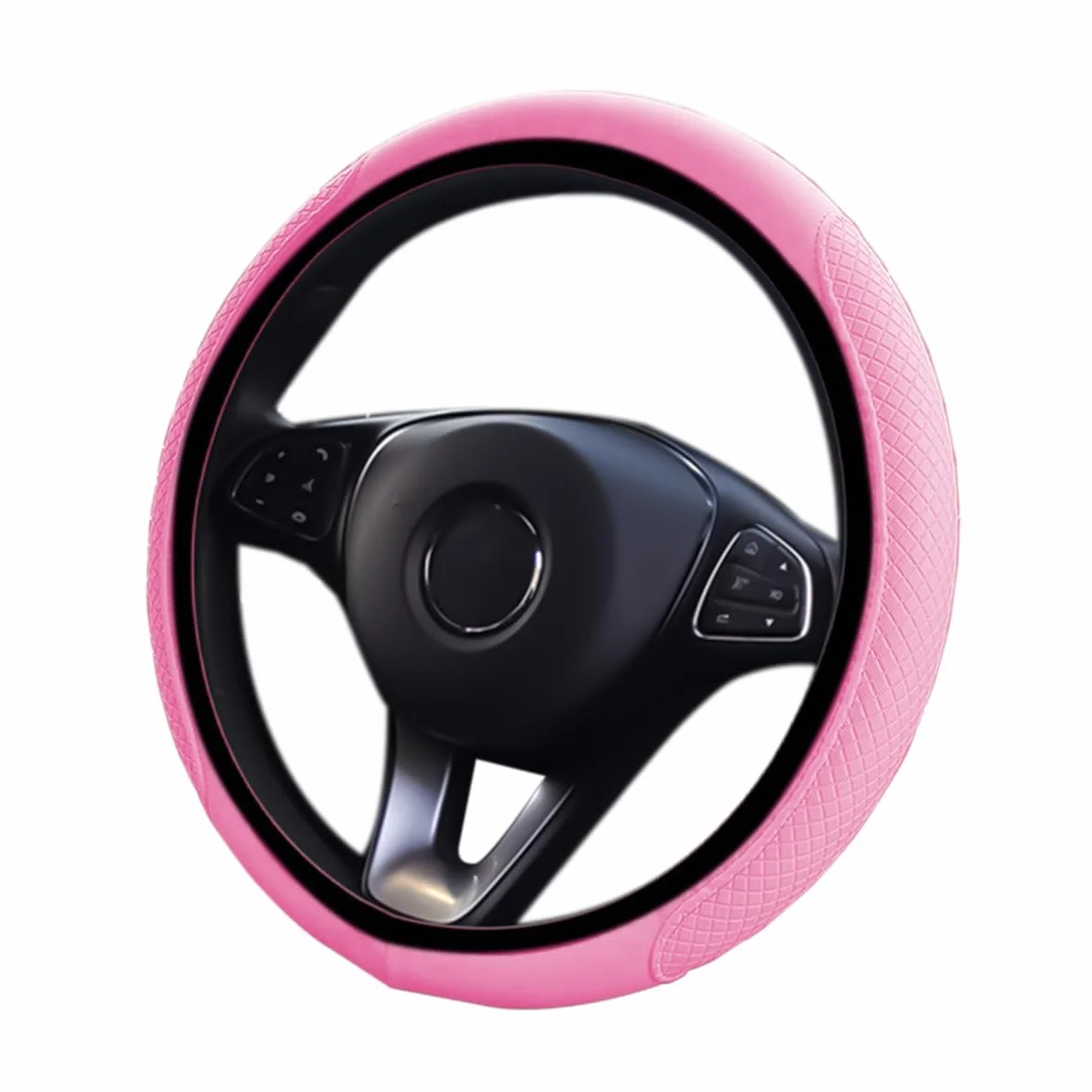 CGEAMDY Coprivolante per Auto, Coprivolante Auto Universale Finta Pelle, Traspirante e Antiscivolo, Pelle Microfibra Dimensioni Standard 38 cm, Accessori Auto Interno, Durevole Coprivolante(Rosa)