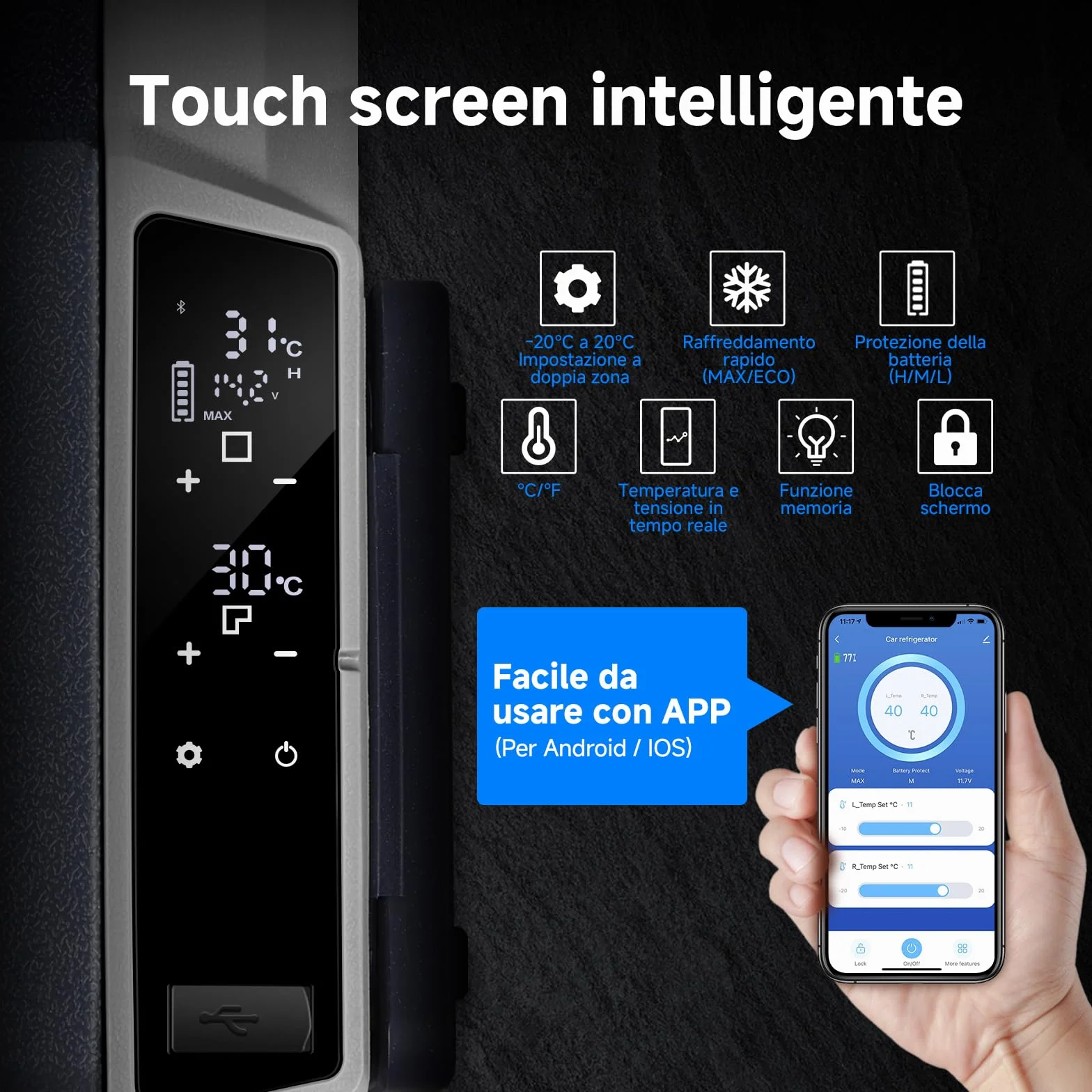 AAOBOSI 36 Litri Frigo Portatile Doppia Zona, Frigorifero Auto -20 ℃ a 20 ℃, Frigo Campeggio con APP, 12/24 V DC e 100/240 V AC Frigorifero Portatile Per Auto,Camion,Camper,Barca,Campeggio,Viaggi,Casa
