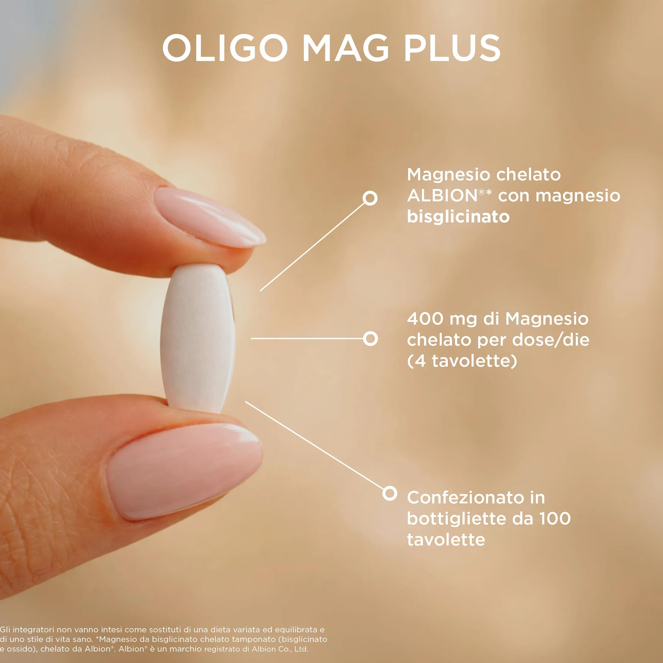 Solgar Oligo Mag Plus Integratore Alimentare 100 Tavolette Magnesio Bisglicinato Supporta Sistema Nervoso Funzione Muscolare