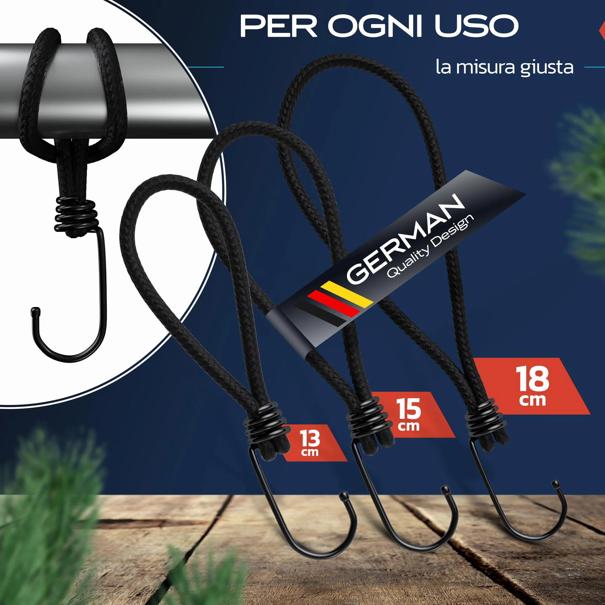 TRIBURG Espansore con ganci 13cm 25 pezzi elastico resistente cinghia tensionamento teloni