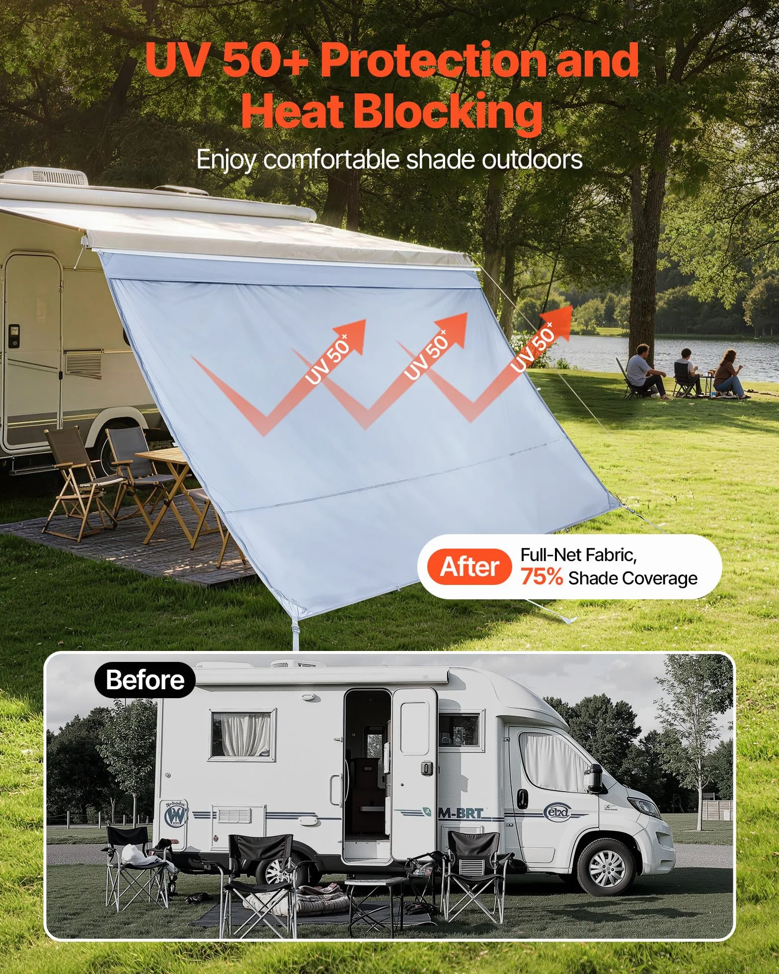 VEVOR Pannello Frontale Tenda da Sole UV50+ 2 x 3,3 m Poliestere Frangisole Campeggio