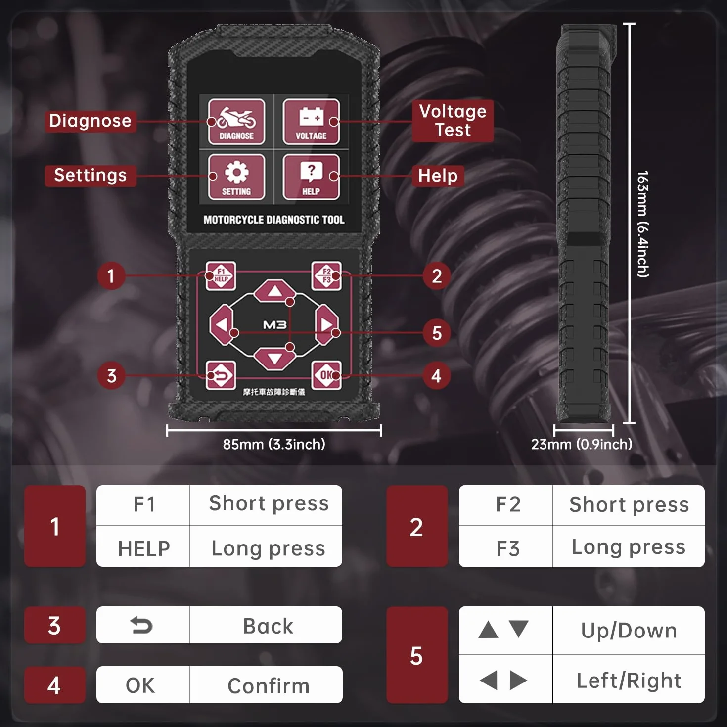 M3-A Moto Diagnostica Scanner Codice OBDII per HONDA YAMAHA KAWASAKI